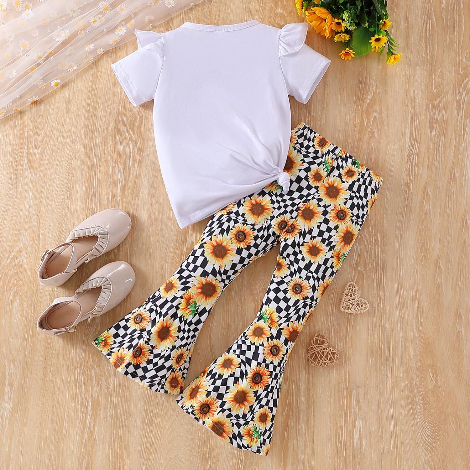 Kids Toddler Girl Clothes Letter Print Graphic Top + Leopard Print Flare Leg Pants 2PC Summer Clothing Set - Image 7