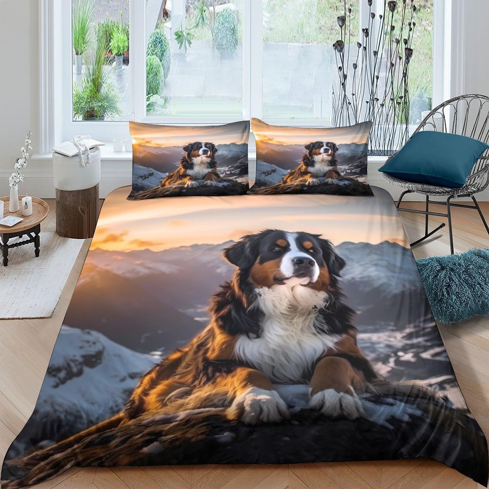 Ctjqhvkz Style-3 3D Printed Bernese Mountain Dog Fitted Sheet Microfiber Soft Animal Landscape Bed Cover For Bedroom Guest Room Decor Single（135X200cm）