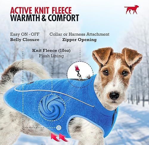 Miniatura 3 de Tuff Pupper Chaqueta de forro polar de punto aislado para perros  Chaleco ligero y cálido para perro  Puerto de cremallera impermeable para arnés