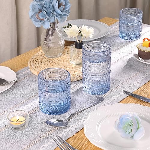 Miniatura 4 de Juego de 6 vasos azules de hobnail para beber, vasos de cóctel de 12 onzas, cristalería azul vintage para cerveza, cóctel, refrescos, jugo, café y