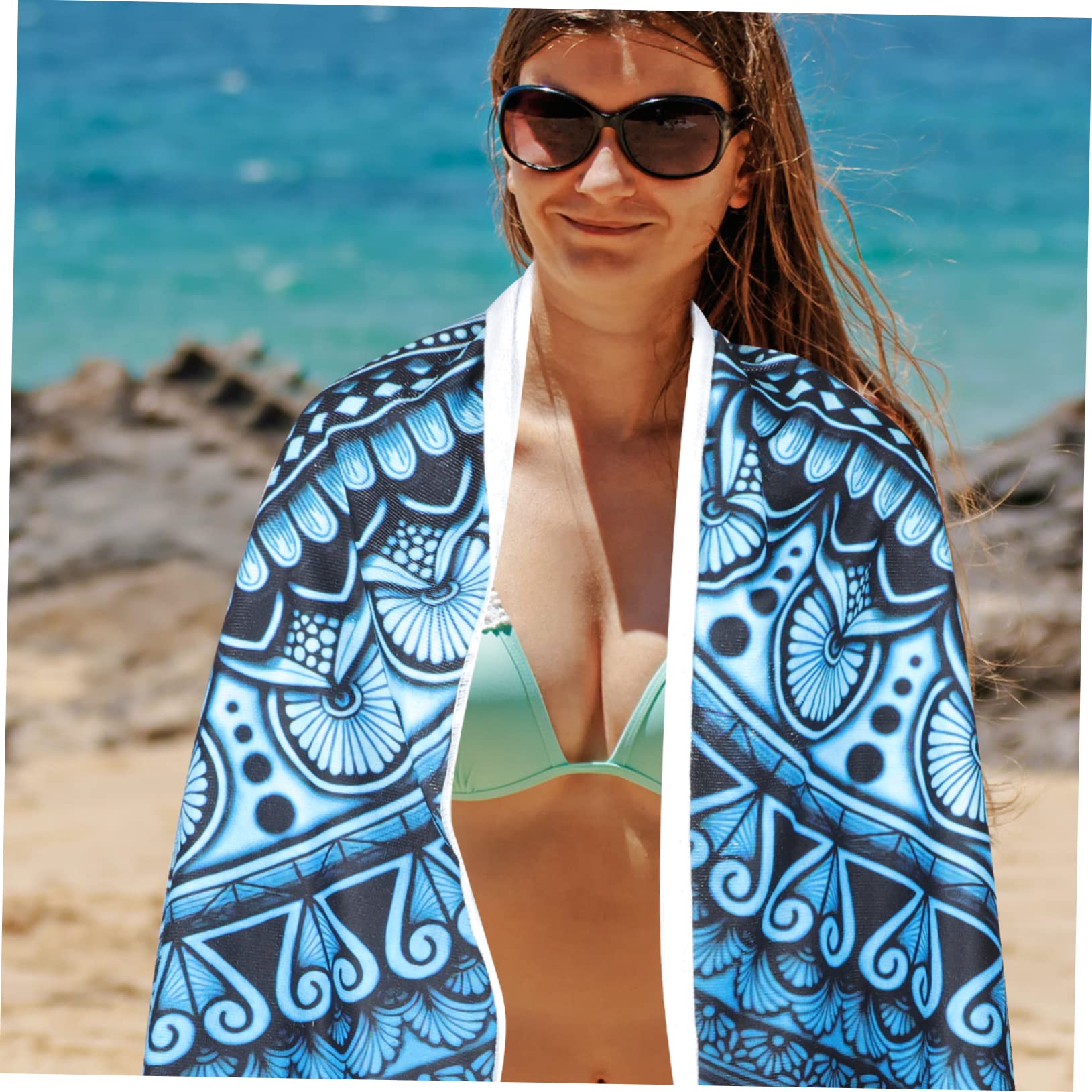 Cabilock 2 Pièces Serviette De Plage Essuie-Tout Sable Serviettes De Plage Les Serviettes Serviette De Bain De Bain Tapis De Pique- Chaise De e Blue Fibre Superfine