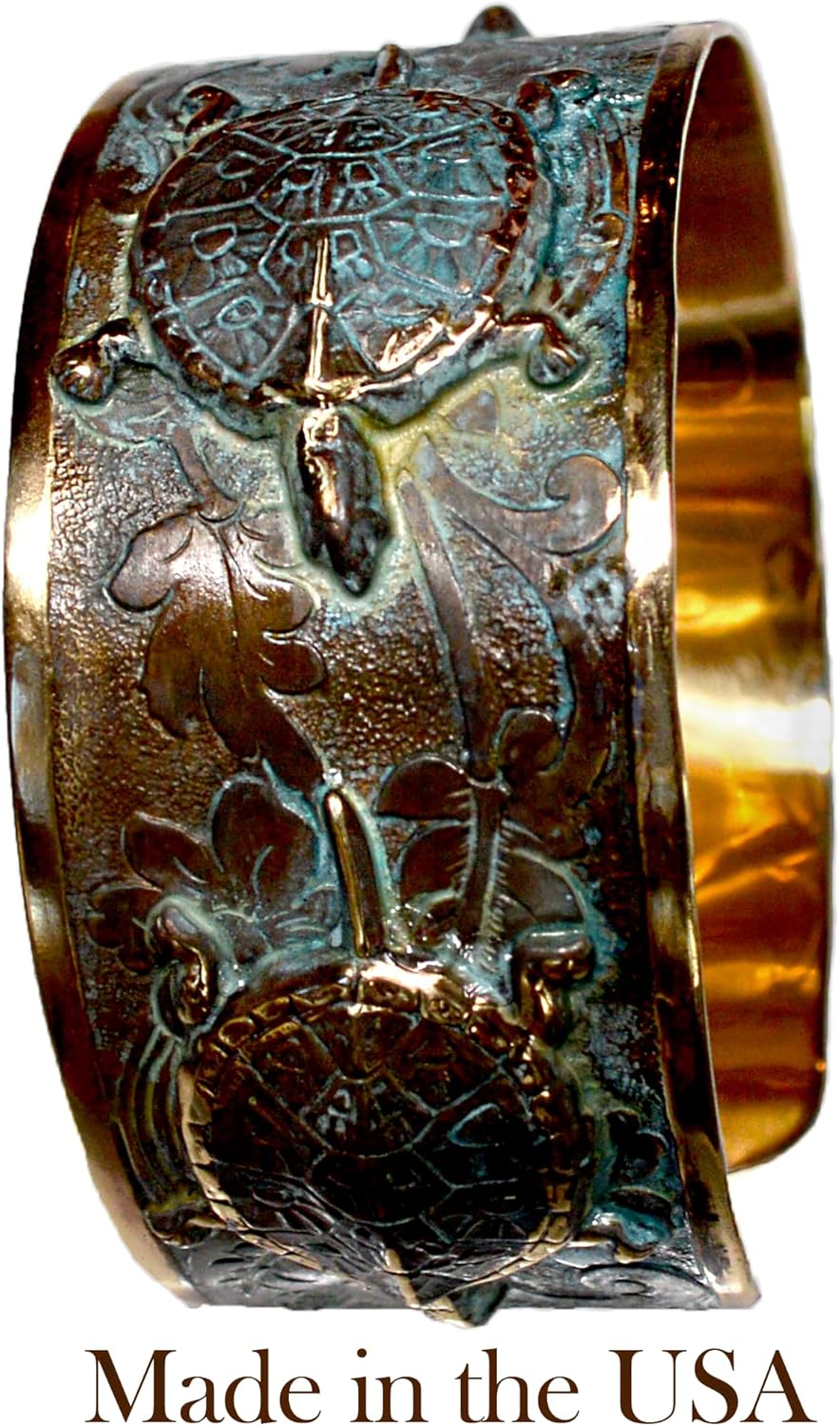 Elaine Coyne Collectible Artwear Verdigris Patina Brass Classic Box Turtle Cuff Bracelet - Image 3