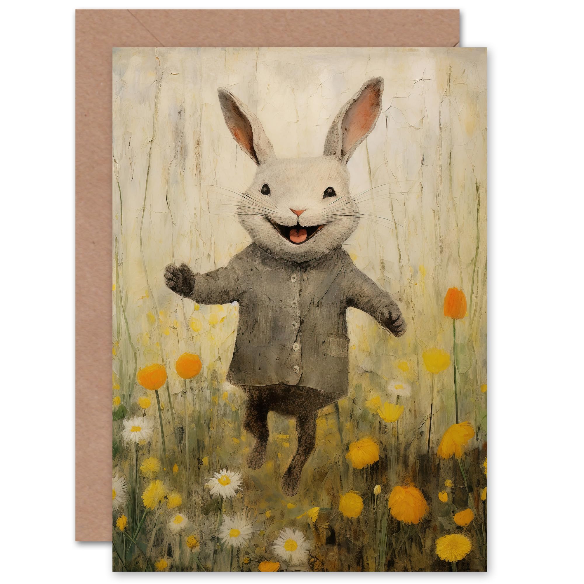 Artery8 Kids Birthday Greeting Card - Happy Easter Bunny Theme - Grey