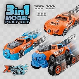 Pup Go 3-in-1 Take Apart Car for Boys Ages 3 4 5 6 7, Building Toys with Electric Drill, 43 Pcs Construction Toy Truck, Build Your Own Car with Play Tools, Ideal STEM Gift for Kids Children (Orange)