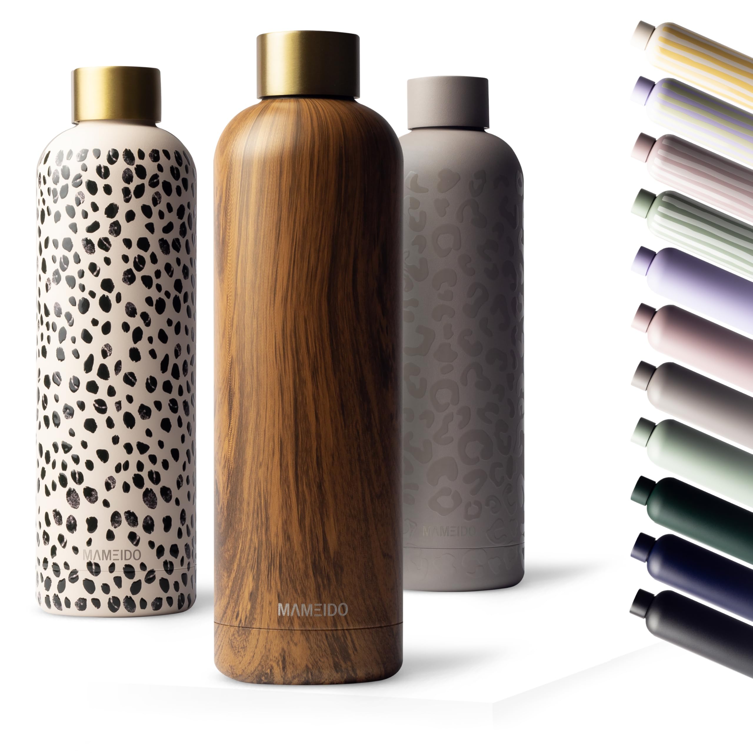 MAMEIDO Thermosflasche 1 l, auslaufsichere Trinkflasche Edelstahl, Kohlensäure geeignet, BPA frei, Isolierflasche 12h heiß & 24h kalt (Oak Wood Gold)