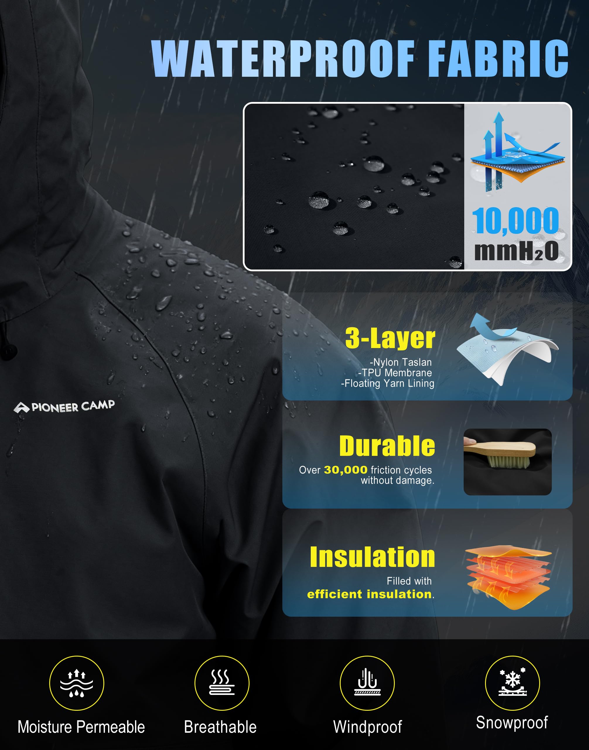 Pioneer Camp Herren Semi-Front Skijacke mit 10000 mm Wassersäule – Wasserdichte & atmungsaktive (7000 g) Ski- und Snowboardjacke mit abnehmbarem Schneerock, Verstellbarer Kapuze