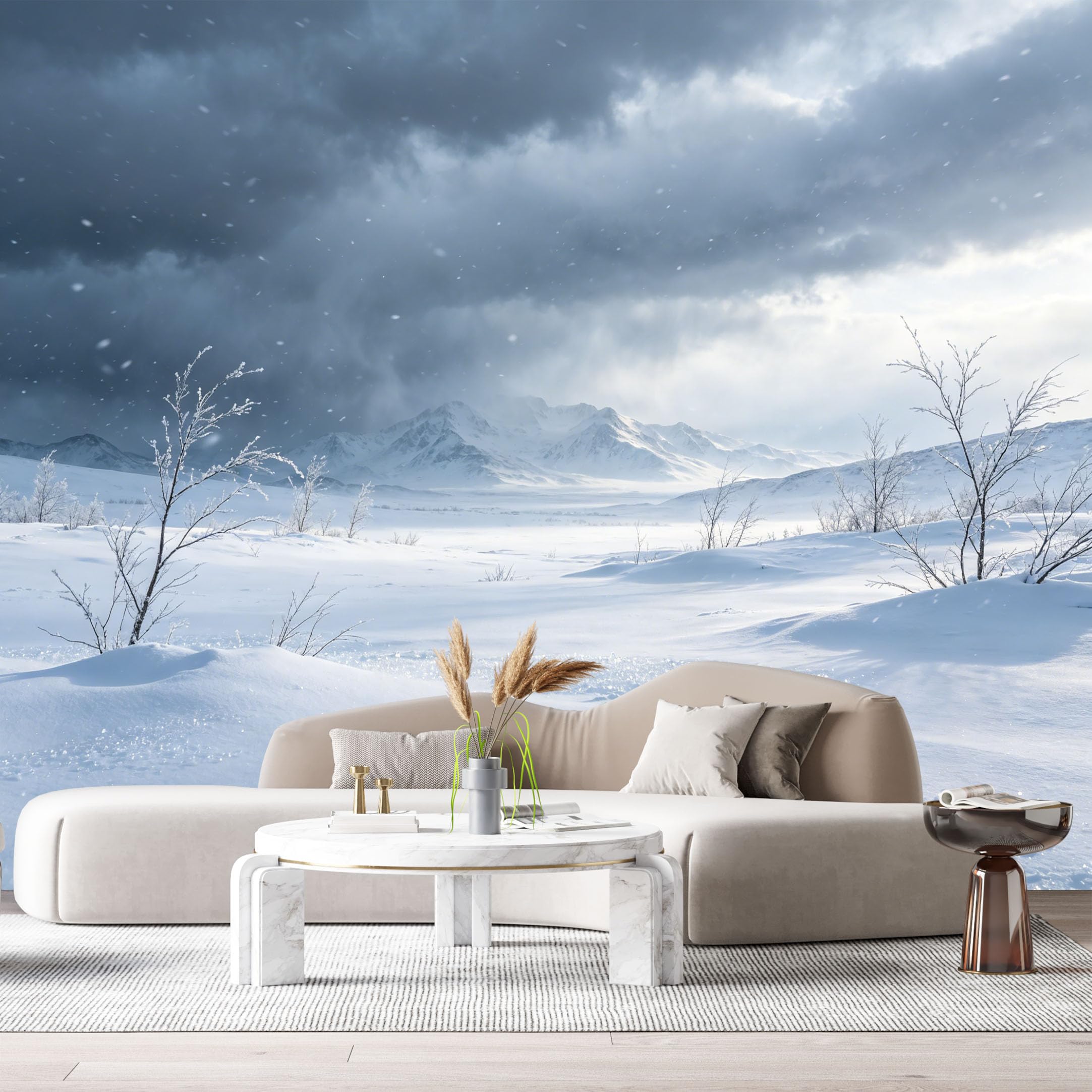 Custom Size Wall Murals Snowy Mountain Landscape Winter Scene Ice Field Clouds SelfAdhesive Wall Fabric Removable Large Wallpaper for Photo Living Room