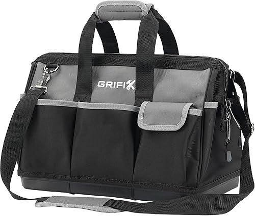 Bolsa de herramientas de 17 pulgadas, organizador de caja de herramientas, bolsa de herramientas de boca ancha con cremallera grande, correa de