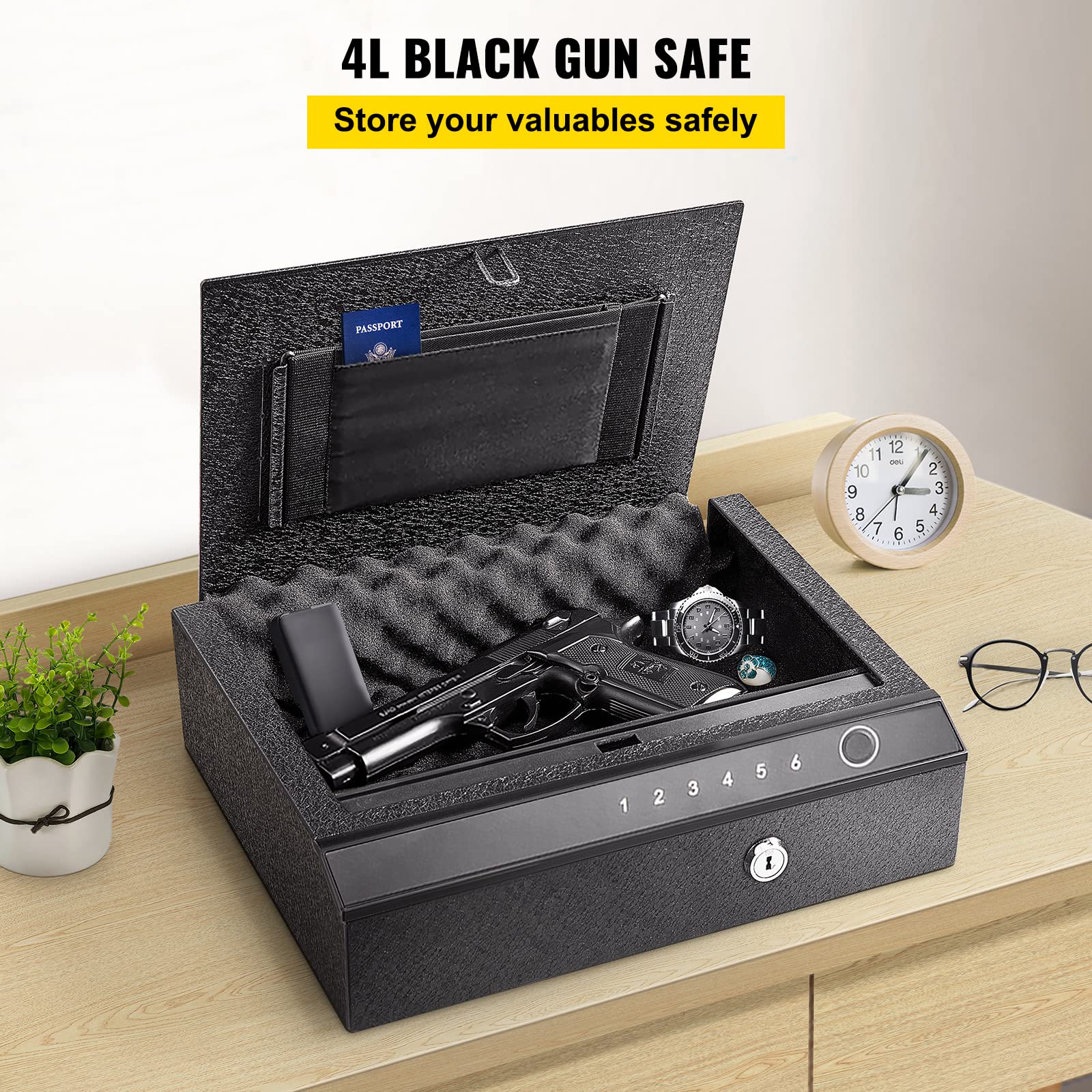 Coffre-fort Pour Armes VEVOR Avec Accès Empreinte, Code Et Clé - Pour 2 Pistolets Et 2 Chargeurs, Sécurité Renforcée