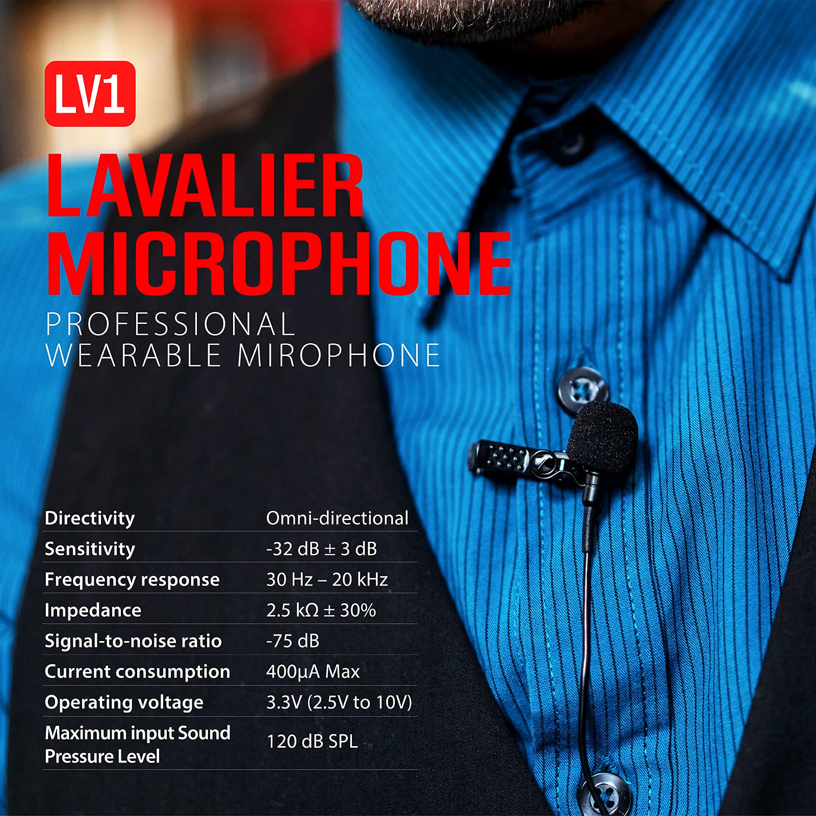 Xvive Micrófono de solapa profesional Lv1, micrófono omnidireccional con clip de 3.5 mmLav, sin celda sin aplicación pequeño Mircophone para Smartphone, YouTube, difusión, dispositivo de grabación