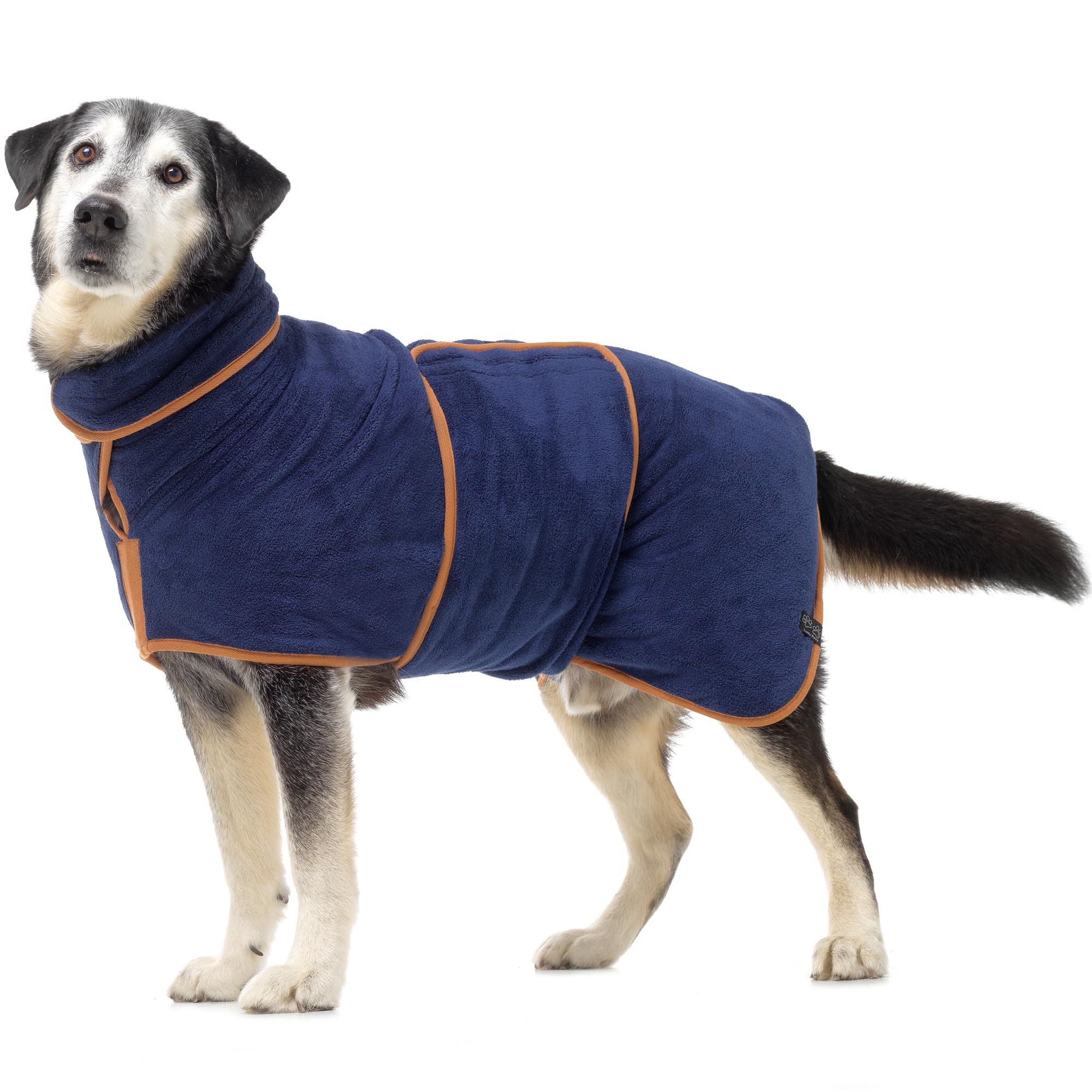 Lucky Paws® Hundebademantel – doppellagiger, Ultra-absorbierender & luxuriös weicher Bademantel Hund – Hunde in Minuten trocknen – Hundehandtuch & Hunde Bademantel in 1 (L, Marine)