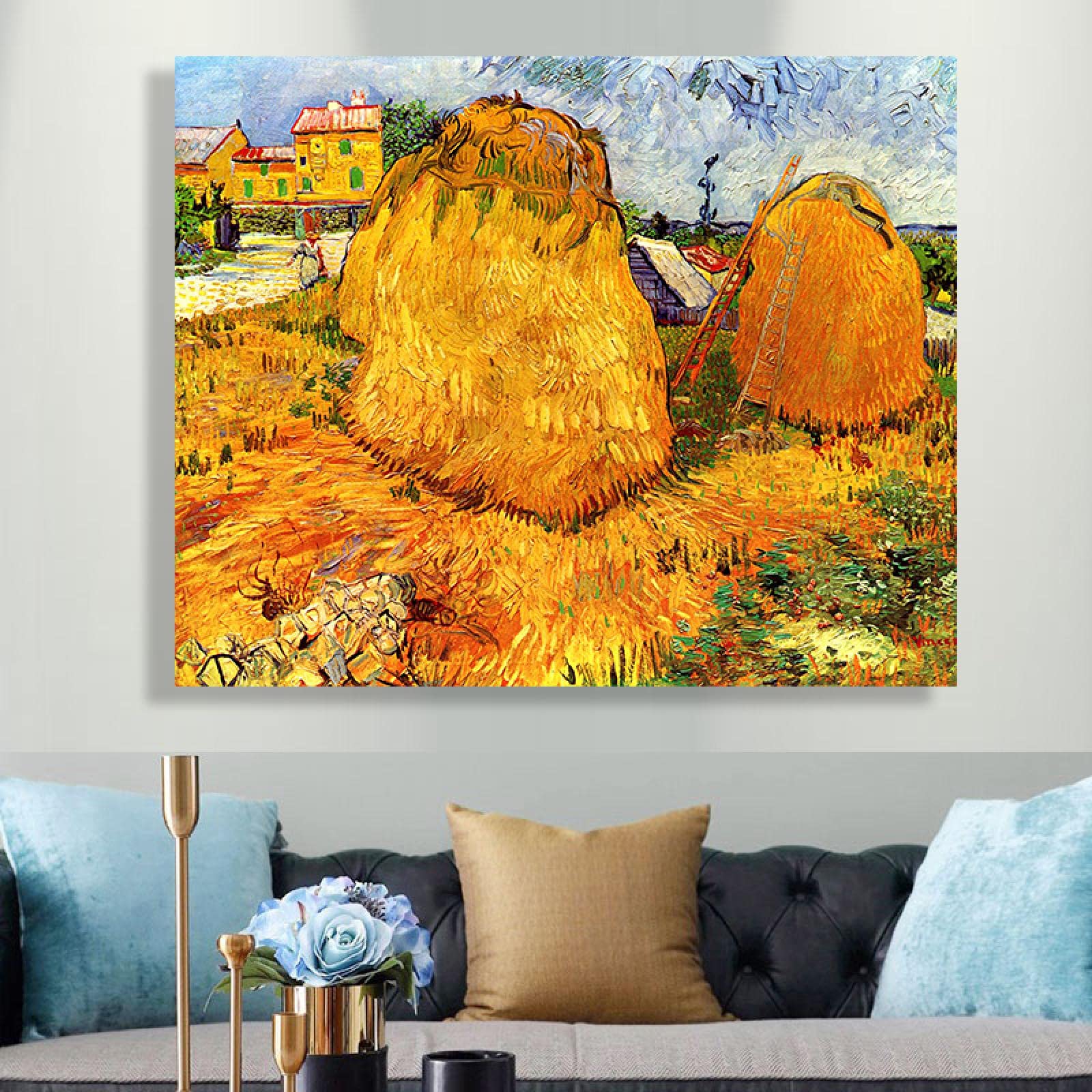 CHJQIERX Van Gogh Holzgemälde „Die Felsen“ – Impressionismus-Druck Mit Holzrahmen | Wanddekoration Für Wohnzimmer, Büro