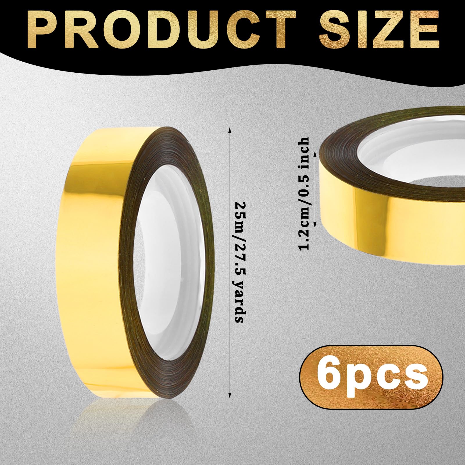 Sliverdew 6 rollen goud washi tape spiegel metallic tape ambachtelijke DIY grafische kunst tape muursticker gouden band voor wanddecoratie, handwerk decoratie, geschenken wrapping