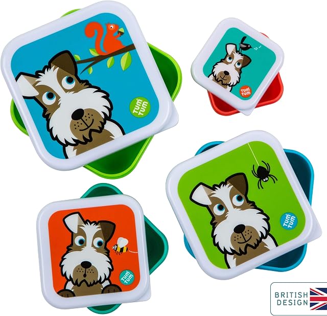 TUM TUM Nesting Children's Snack Boxes, Lunch Boxes For Kids, BPA Free (Scruff the Dog)