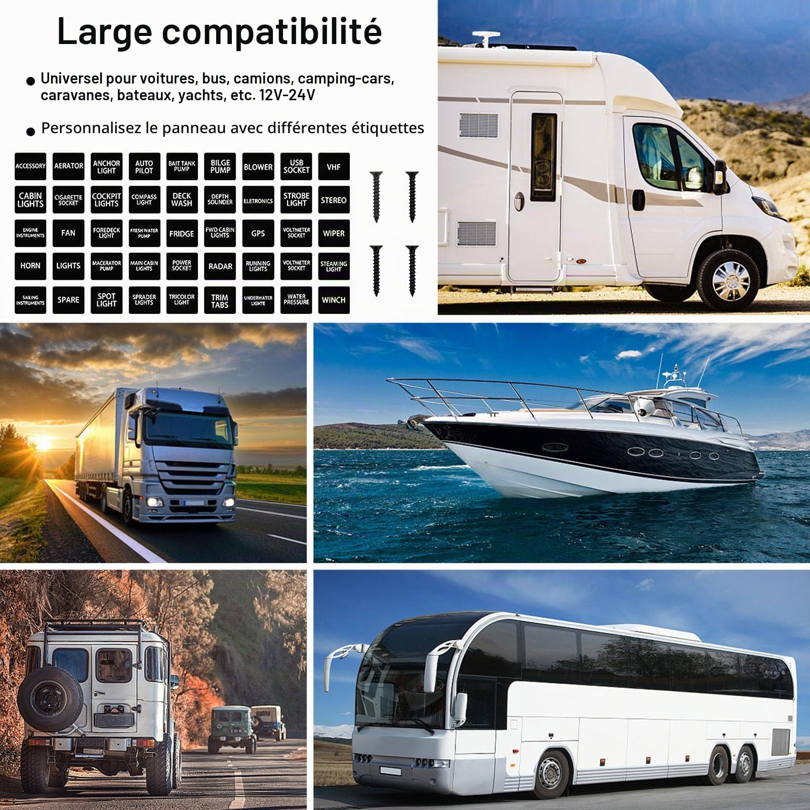 KAOLALI 8 Gang Panneau de Commutation à Bascule 12V/24V, Rouge LED Étanche | Interrupteur à Bascule Étanche, 4,2 A Double Chargeur USB, Affichage Numérique, pour Voiture, Marine, Bateau, Camping-Car