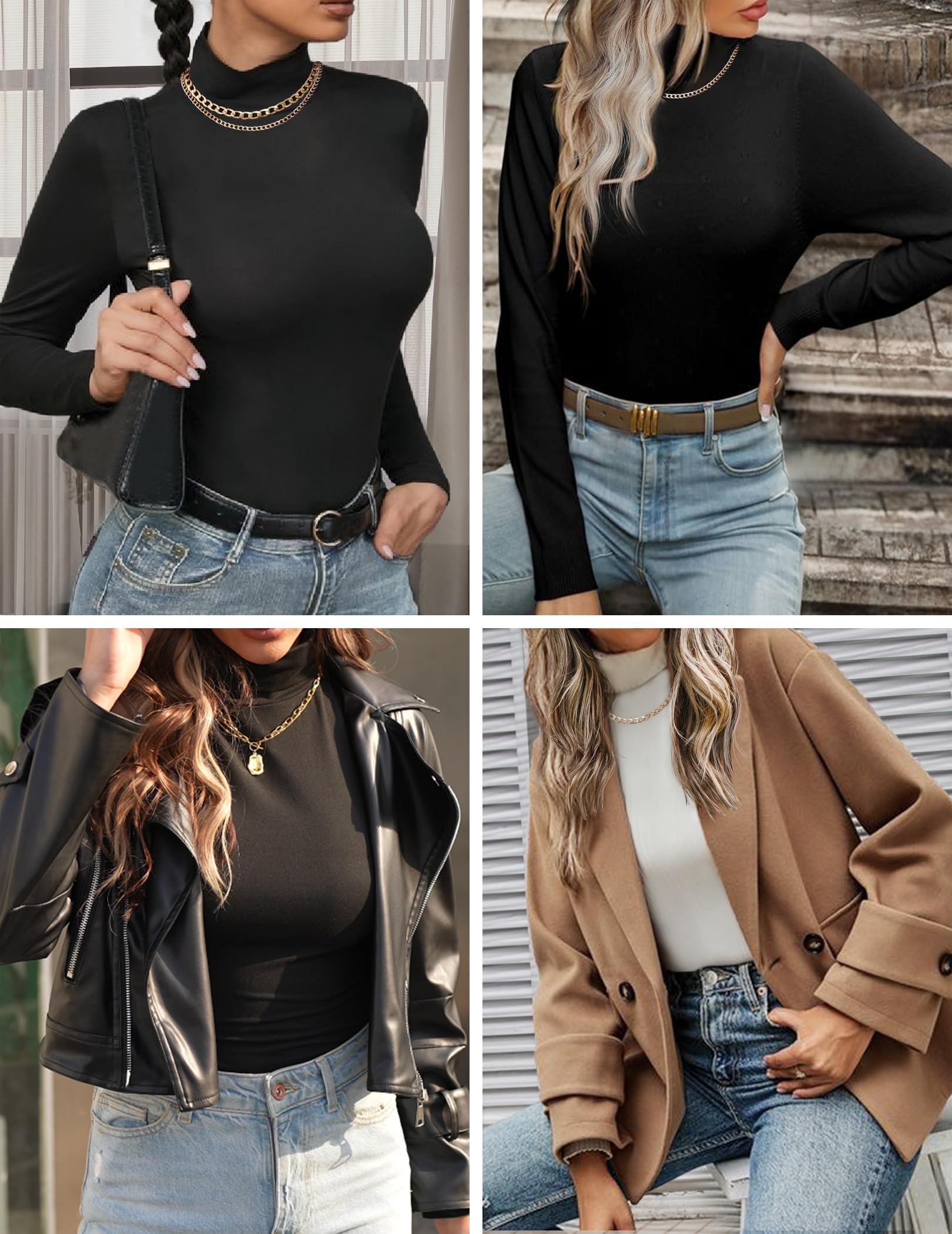 Ekouaer Damskie 3-częściowe koszulki z golfem z długim rękawem lekka podstawowa slim fit miękka bielizna termiczna topy (S-XXL)