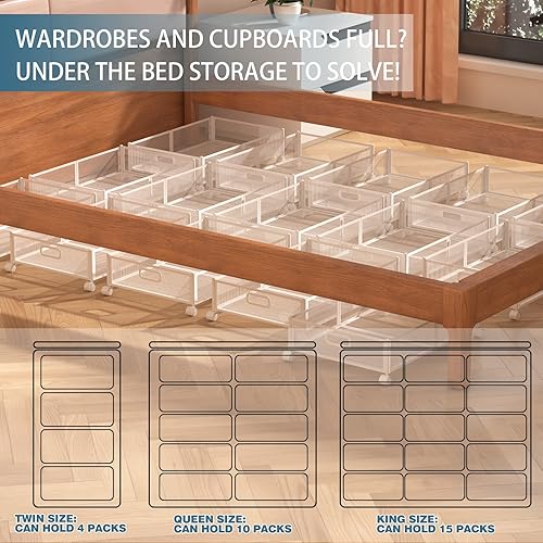 Miniatura 4 de Uyokcnie Contenedores de almacenamiento debajo de la cama, almacenamiento de zapatos debajo de la cama con ruedas, organización de almacenamiento