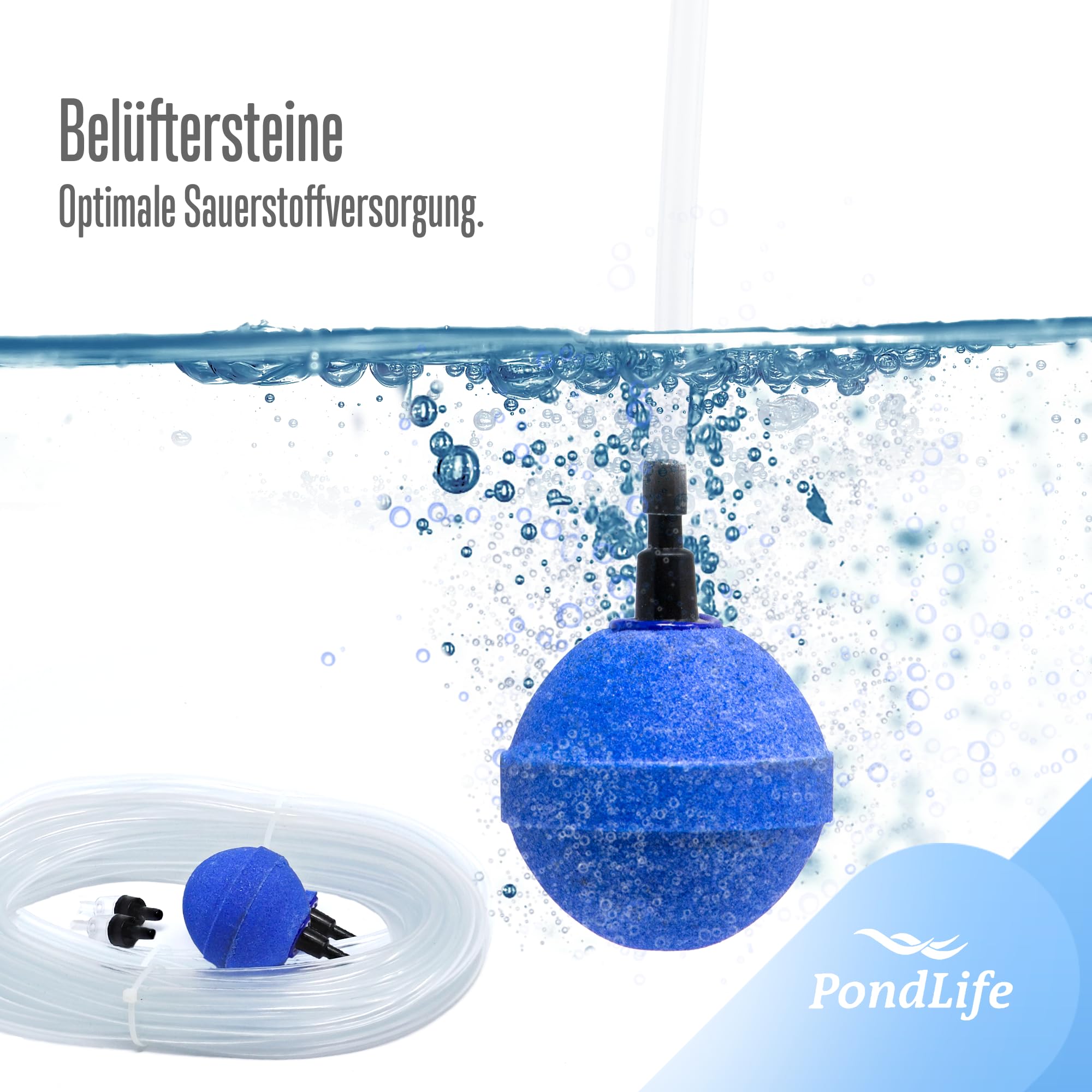 Pondlife Belüfter Komplett Set V-30 - Leistungsstark - Qualitativ - Luftverteiler - Belüftersteine - Schlauch inkl.