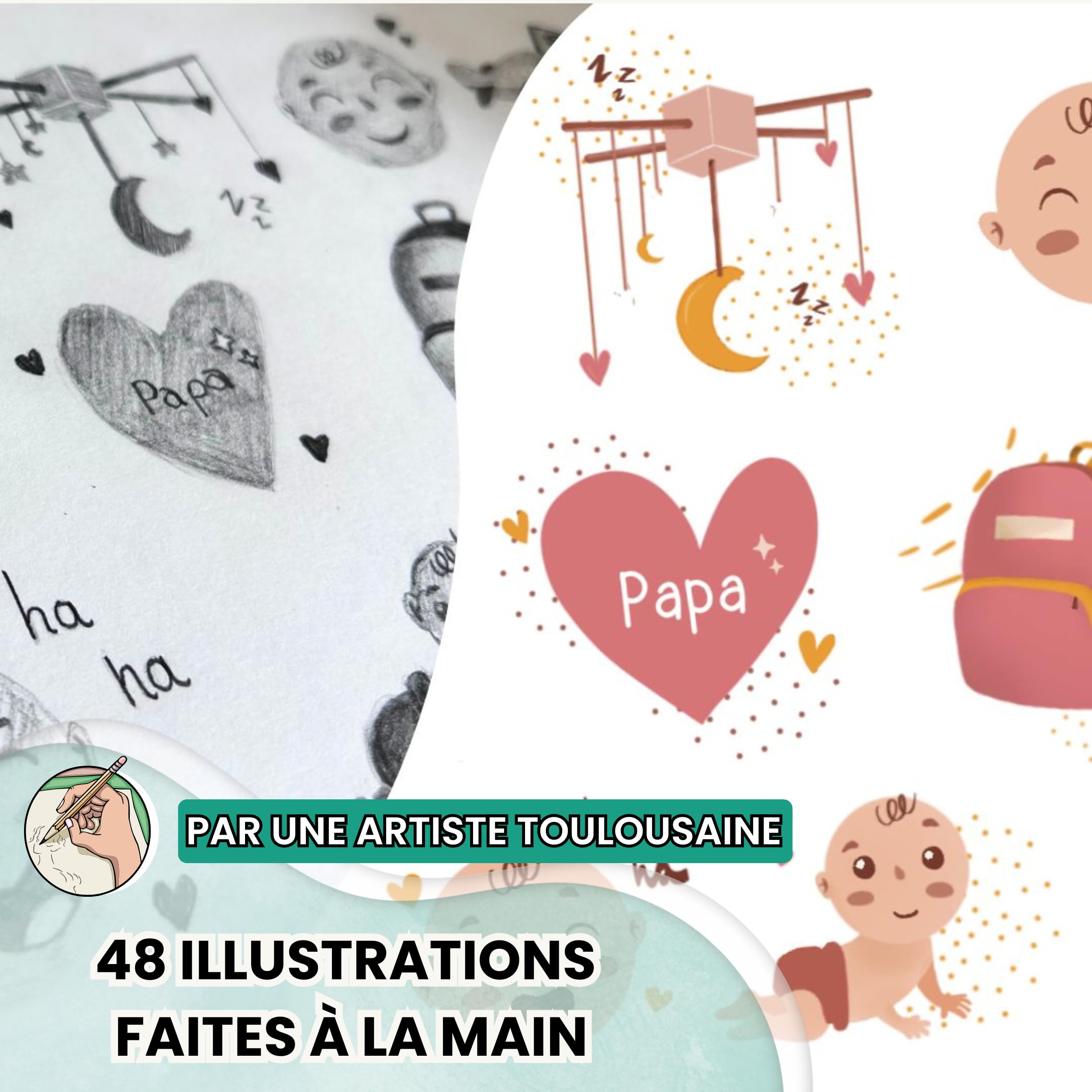 Affiche "Mes Premières Fois" à Tamponner, Cadeau de Naissance Bébé, Souvenir, Decoration Chambre Bebe, Baguettes, Kit Empreinte Bébé, Cadeau Jeune Maman, Grand Format A3 (Modèle FLAMANT ROSE)