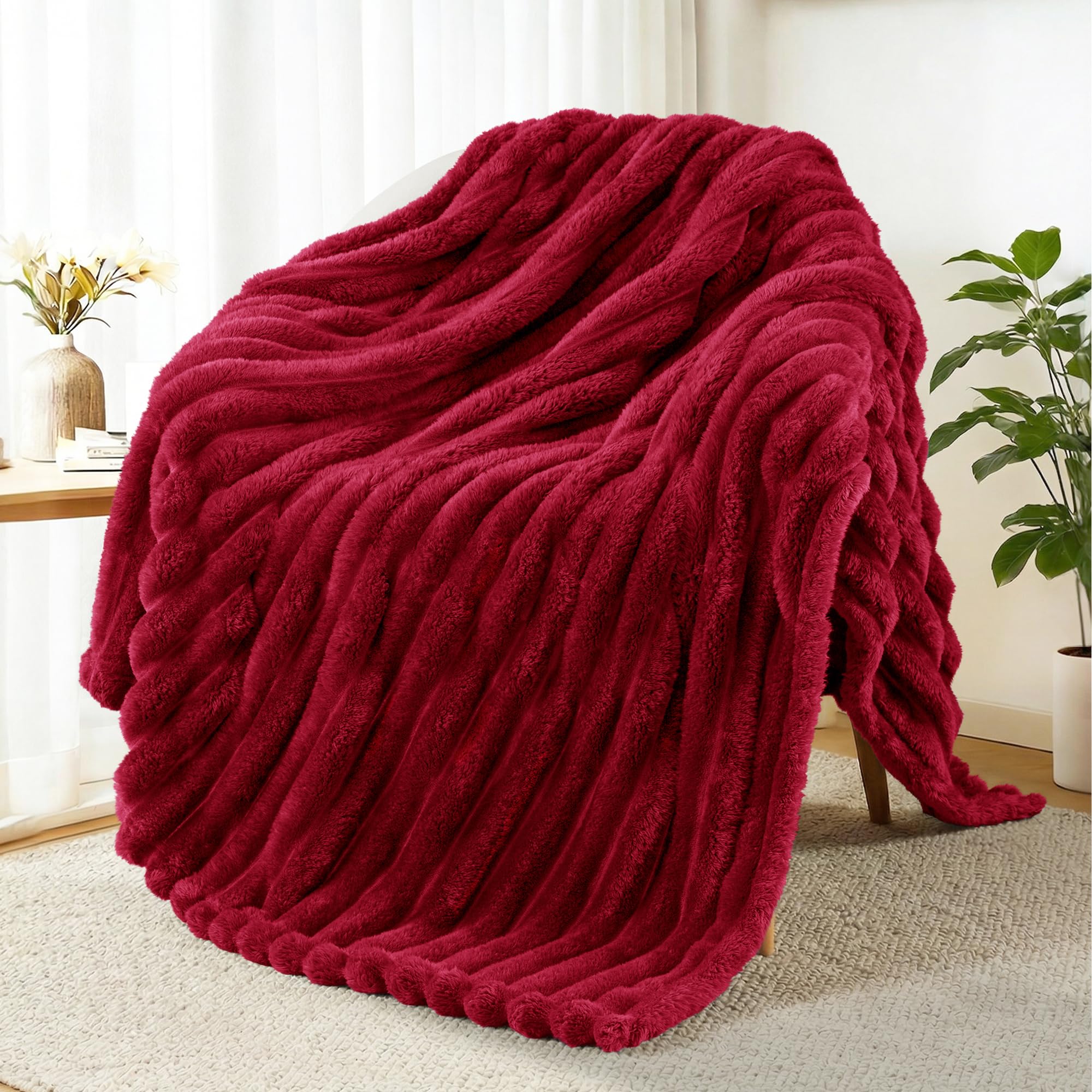 Exclusivo Mezcla Rojo Oscuro Manta Sofá - Manta Franela para Cama, Manta Polar, Doble Cara Suave, Fácil Cuidado y Ultra Ligera, Todas Estaciones, 130x150 CM OEKO-TEX STANDARD 100