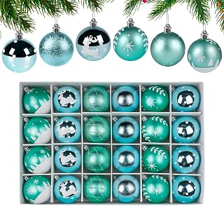 Homewit Bolas de Navidad de plástico, 24 unidades, irrompibles, 6 cm, decoración navideña, personalizadas, diseño celadón, color azul celadón