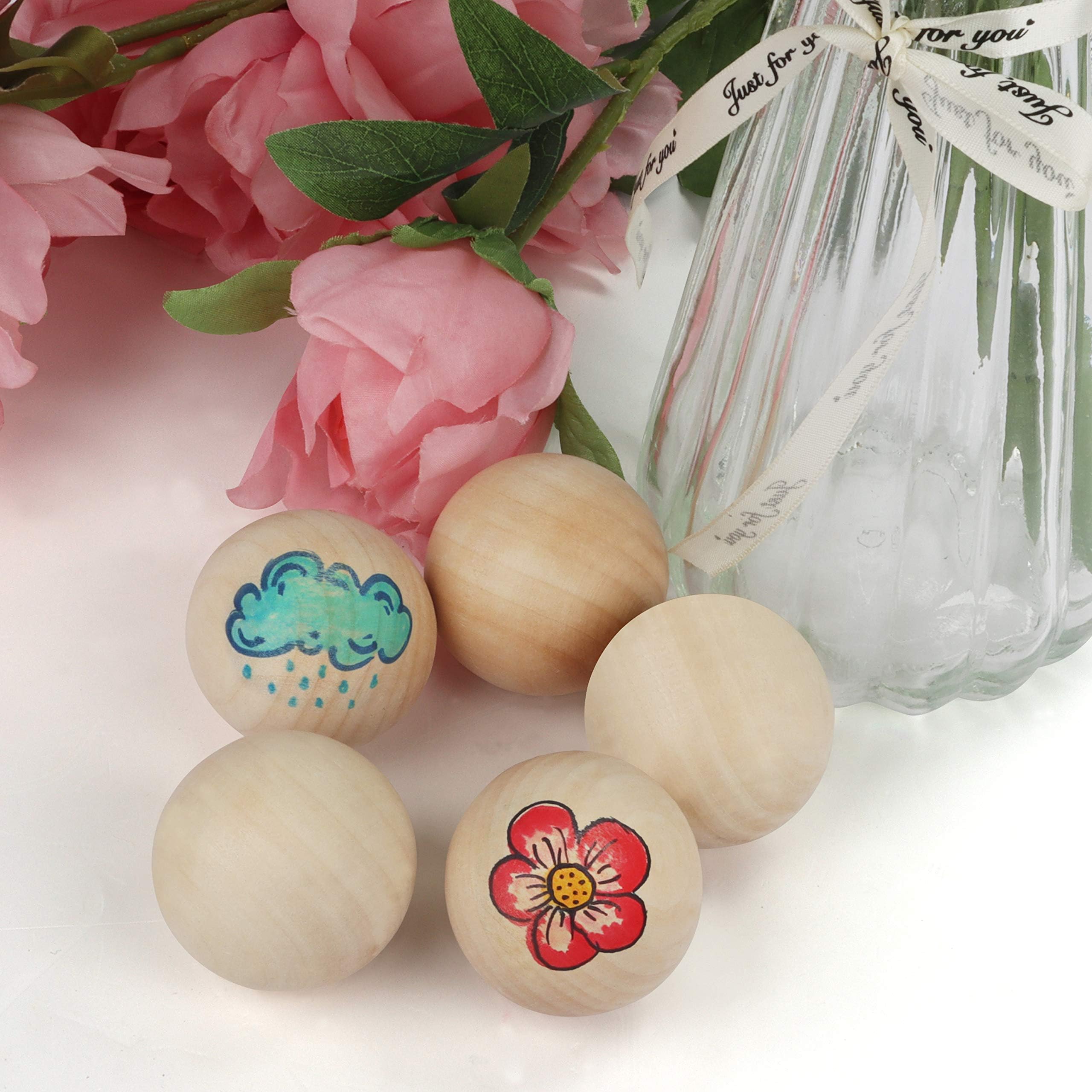 Belle Vous Pallina in legno grezzo da 5 cm (set da 20) – Pallina da 50 mm di diametro – Mini sfera naturale senza fori – per progetti di hobby creativi e artistici, fabbricazione di gioielli