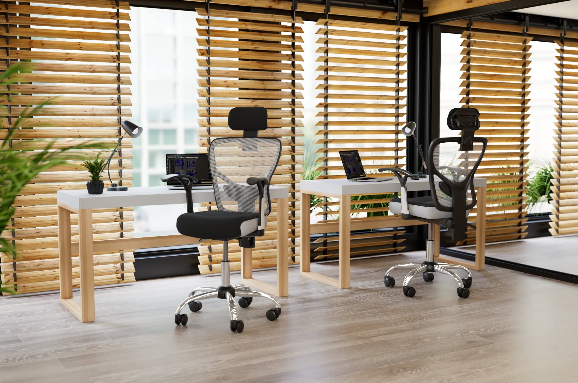 La sedia spagnola Ronda Sedia da ufficio con poggiatesta 66x62x125 cm grigio e nero