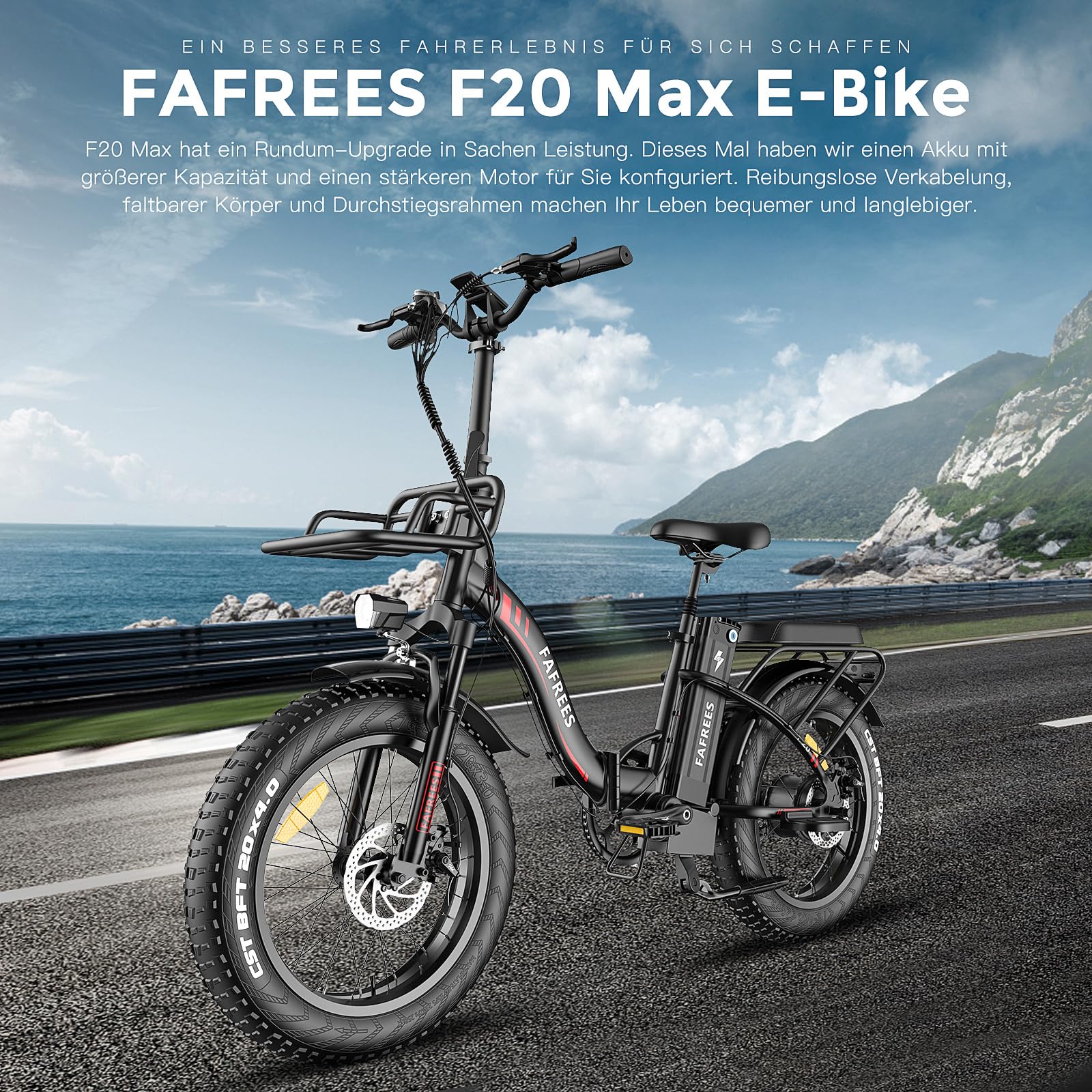 Fafrees E Bike für Männer Frauen, 20 Zoll Elektrofahrrad Faltrad mit 48 V 22.5 Ah herausnehmbarem Akku, 4.0 Fat Tyre Mountain E-Bike mit 7S Gängen, F20 Max
