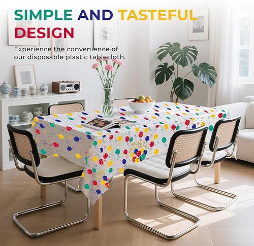 Miniatura 3 de Paquete de 6 manteles de plástico con texto en inglés "Happy Birthday", rectangulares desechables de 108 x 54 pulgadas, para picnic, cumpleaños,