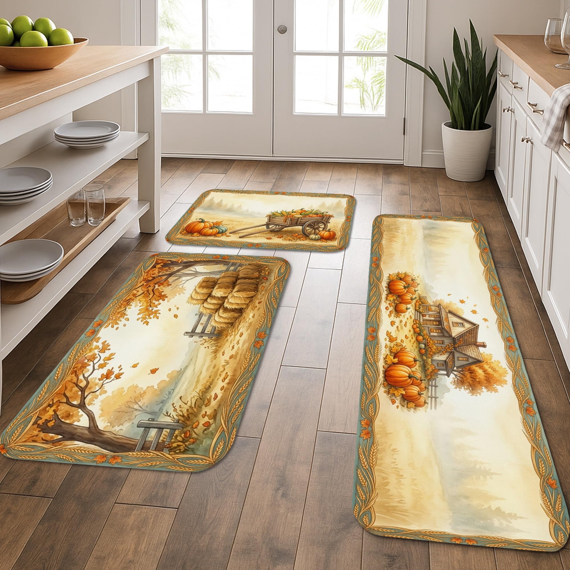 Tapis de cuisine rustique haut de gamme à motif citrouilles pour sol et évier
