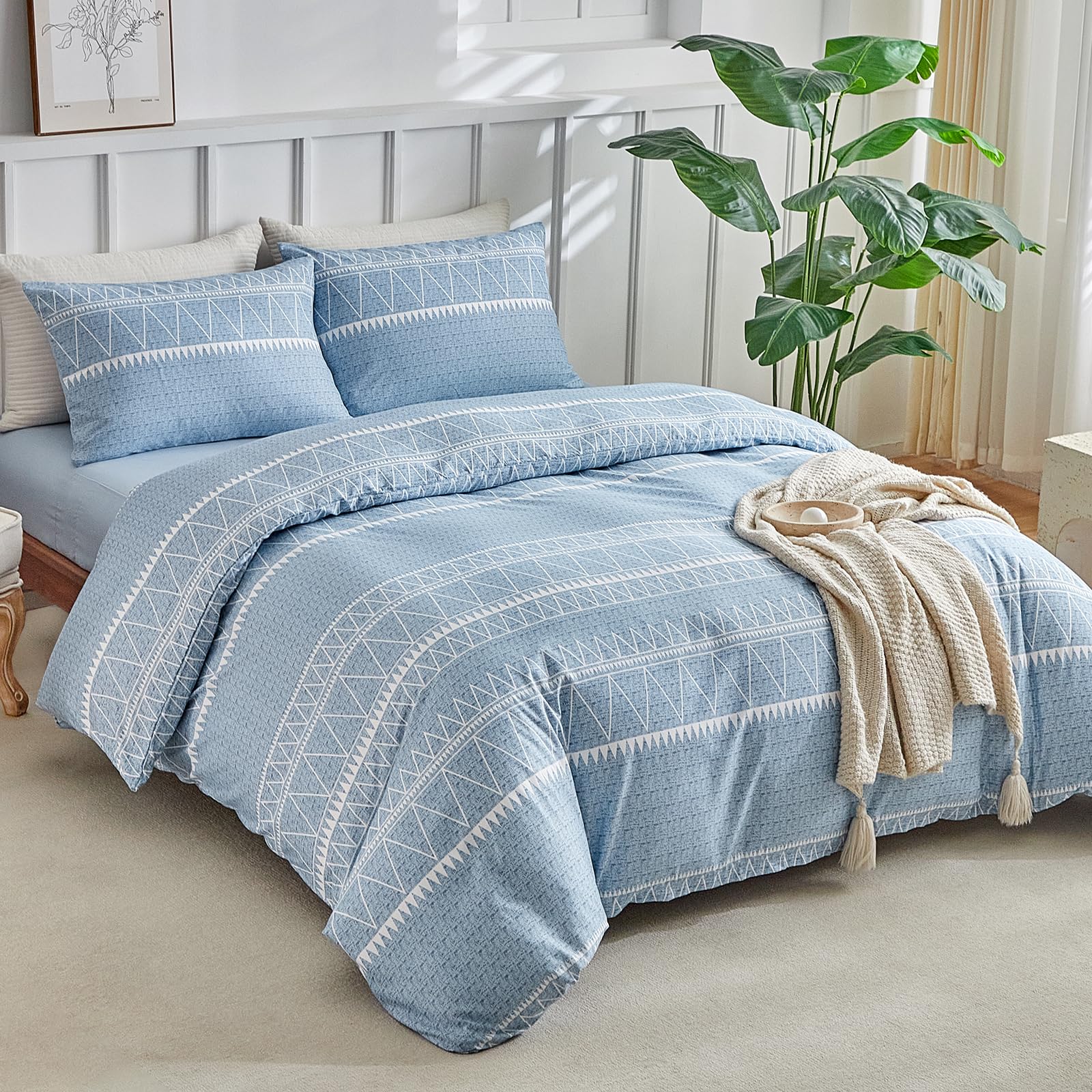 Tokokimo Double Duvet Cover Set 4 Piece Blue Bedding Set including Fitted Sheet