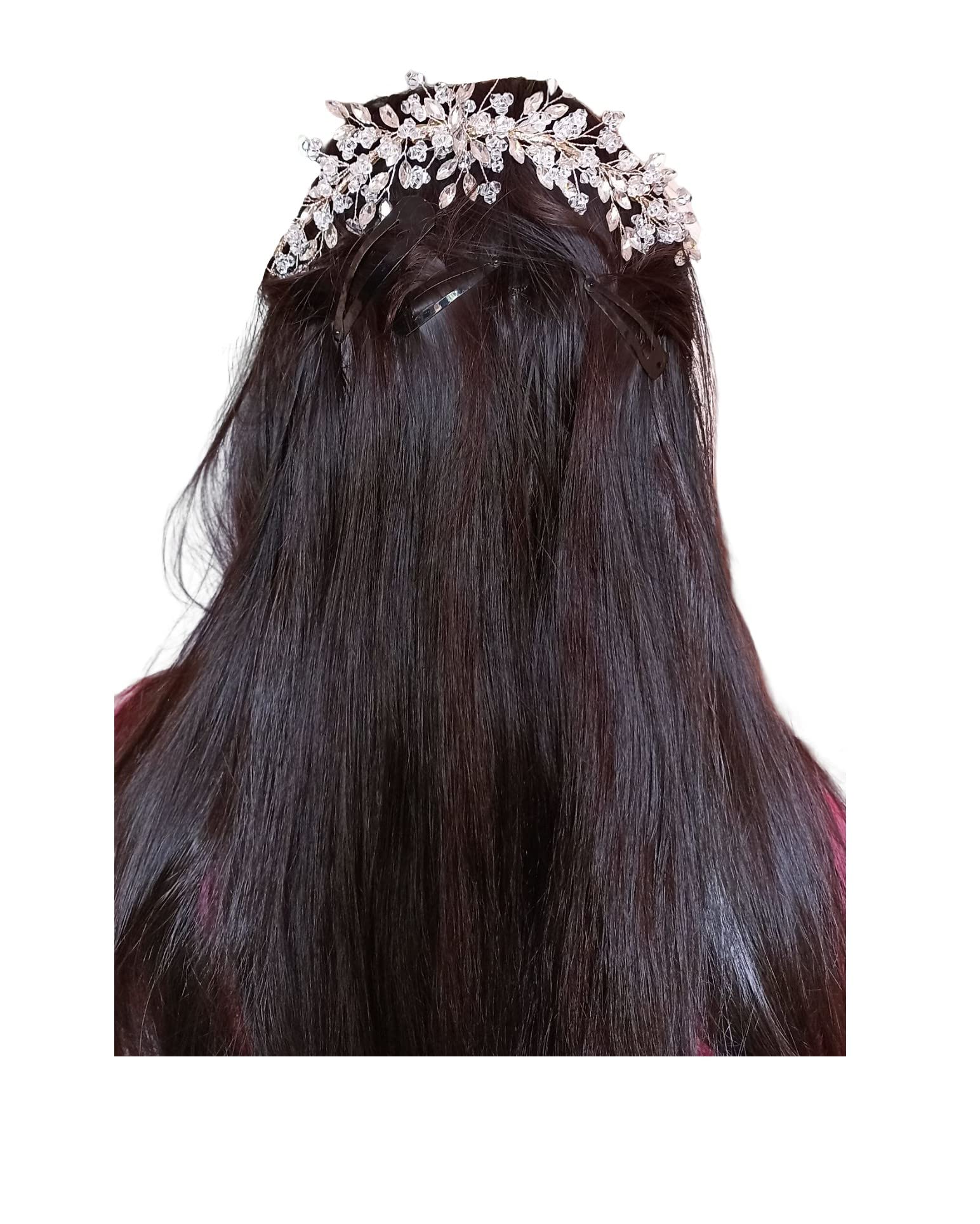 SamyakDesigner Handmade Rhinestone Worked Hair Tiara | Hair Accessory | Headband | Wedding Hair Jewellery | Bridal Bridesmaid Hair Accessories | Hair Pin | Hair Clip (Silver)