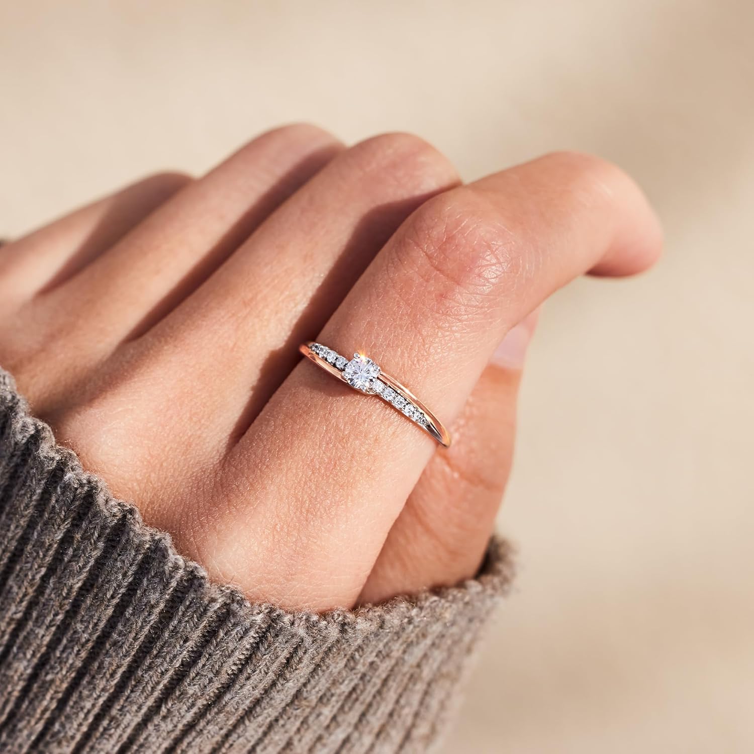 STORYJEWELLERY Promise Rings for Her, Dainty 925 Sterling Silver Rings for Women, Two Tone Rose Gold Ring, Christmas Gifts for Women - Image 2