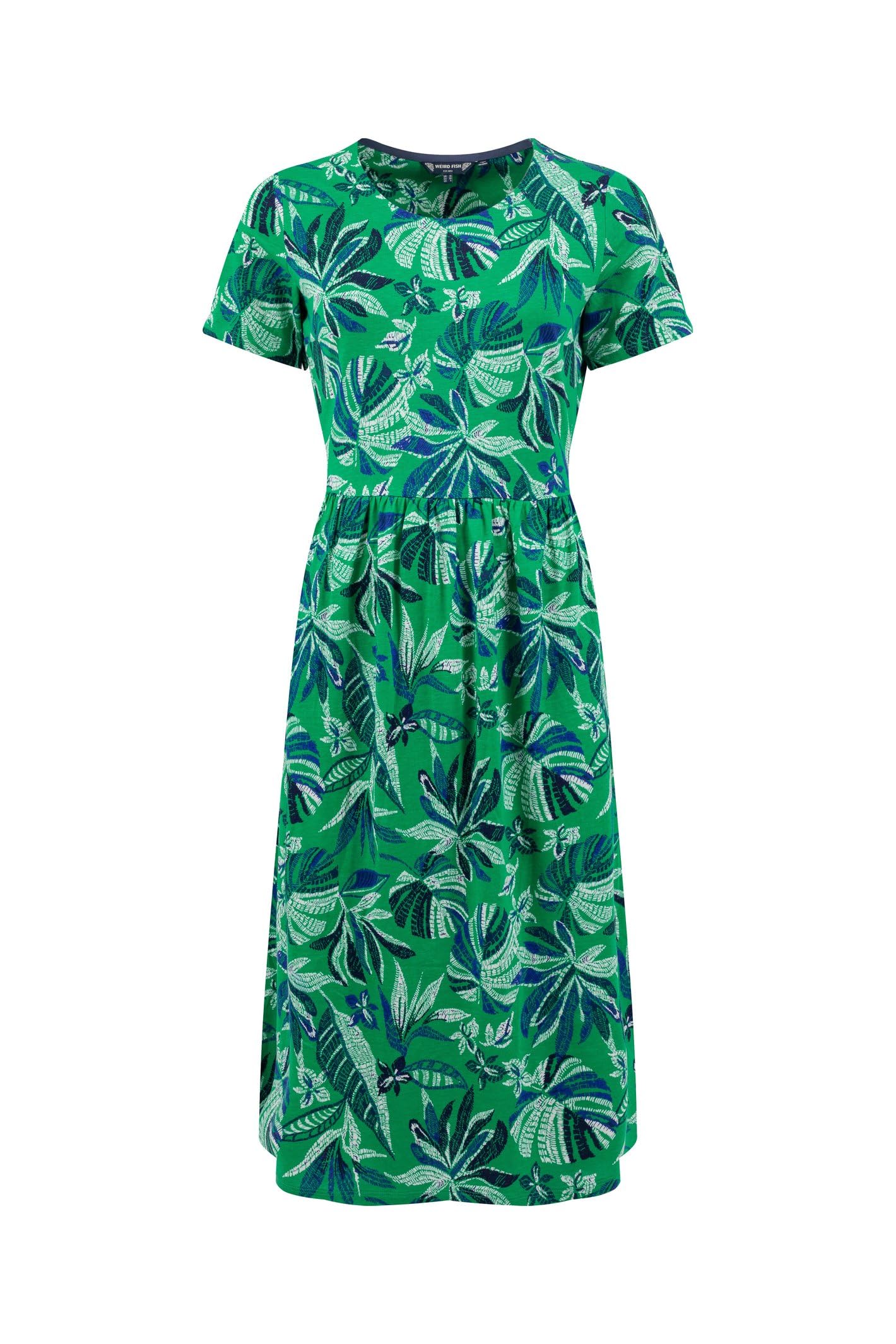 Weird Fish Women's Green Celsia Printed Jersey Scoop Midi Dress In | Size: 10