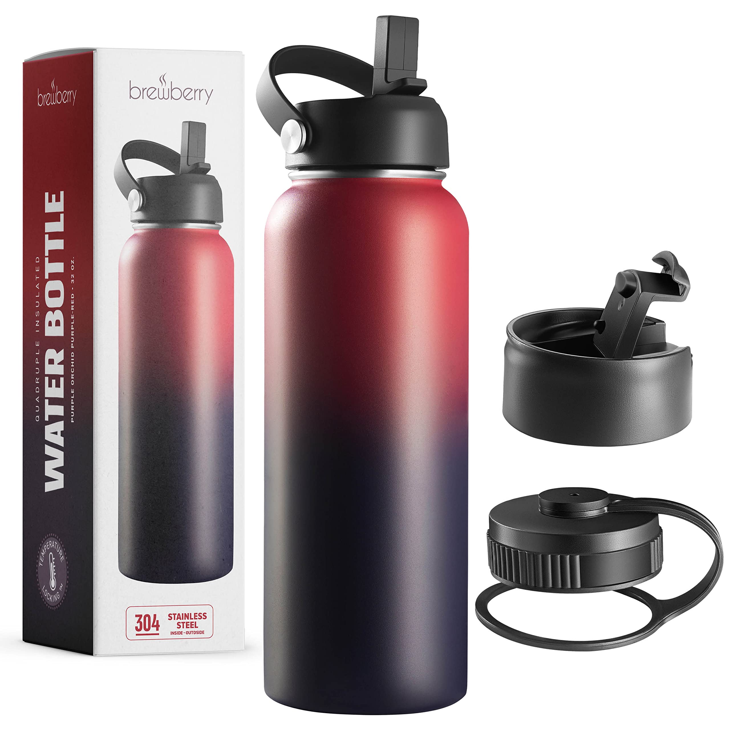 Stainless Steel Insulated Water Bottle and Travel Mug for Hot and Cold Beverages, Wide Mouth, Double Wall Insulated Hydration Sports Water Bottle for Hiking, Biking, Outdoor, 32 OZ BPA Free