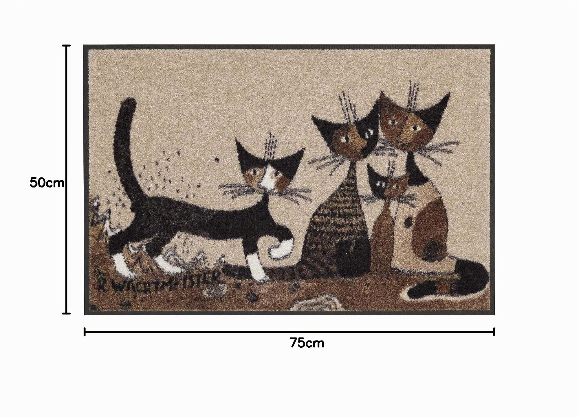 Salonloewe Rosina Wachtmeister Fußmatte Serafino & Friends 50x75 cm Eingangs-Matte waschbar Fussabtreter Katzen bunt Sauberlaufmatte
