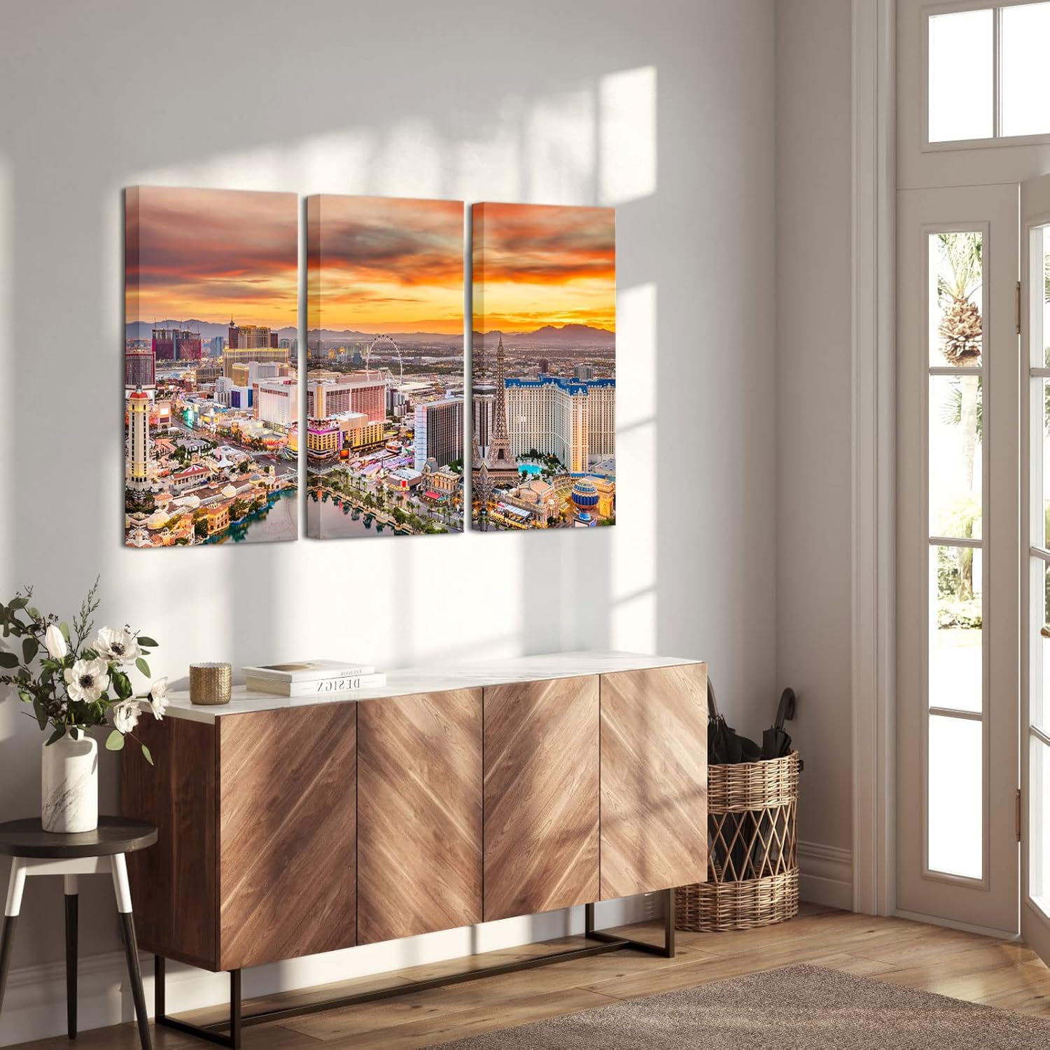 Nachic Wall Las Vegas Wall Art Nevada at Sunset Picture Decor City Skyline Poster Painting Prints for Home Office Living Room Decor 16"X32"X3PCS