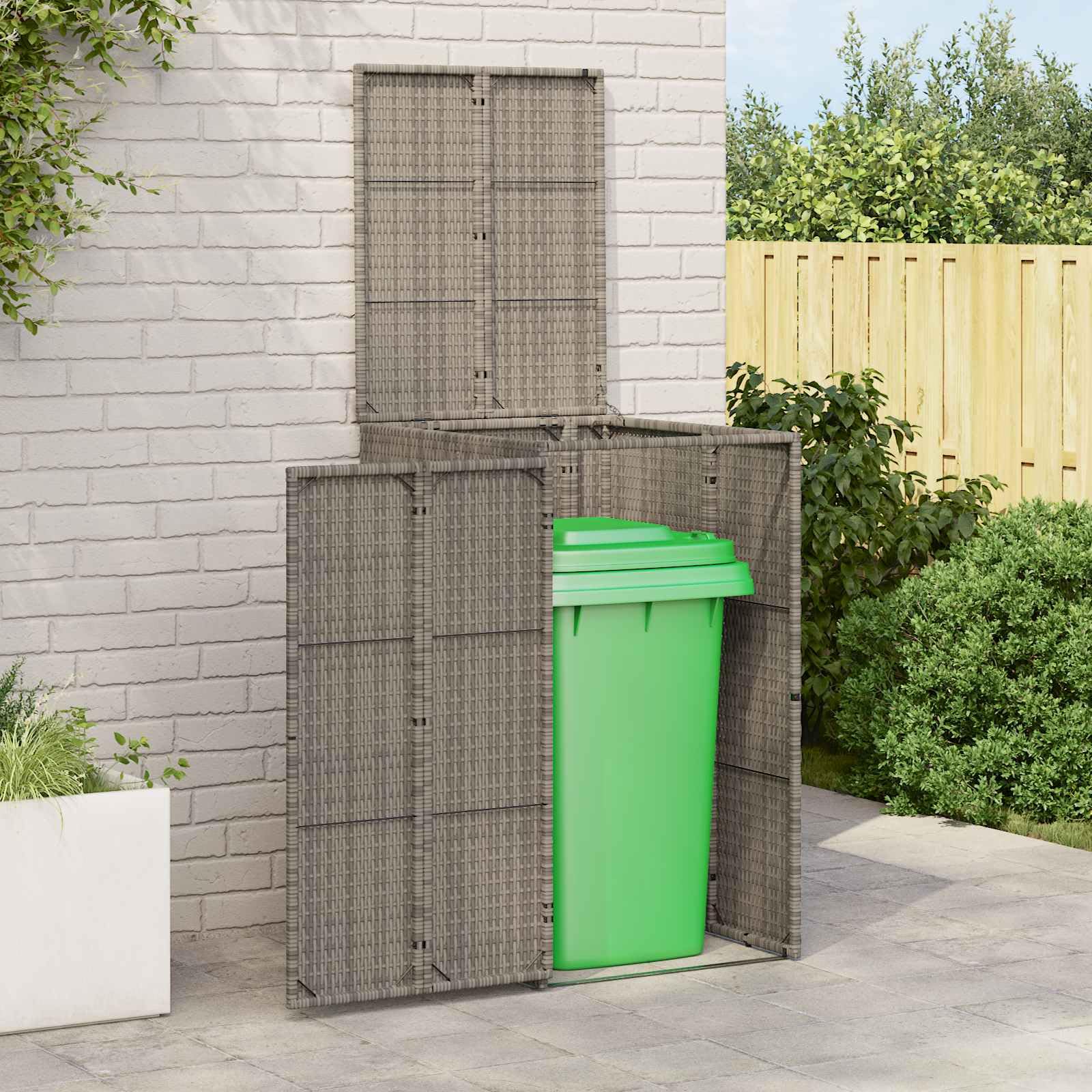 Boîte à poubelles de jardin grise en polyéthylène cache-bac extérieur
