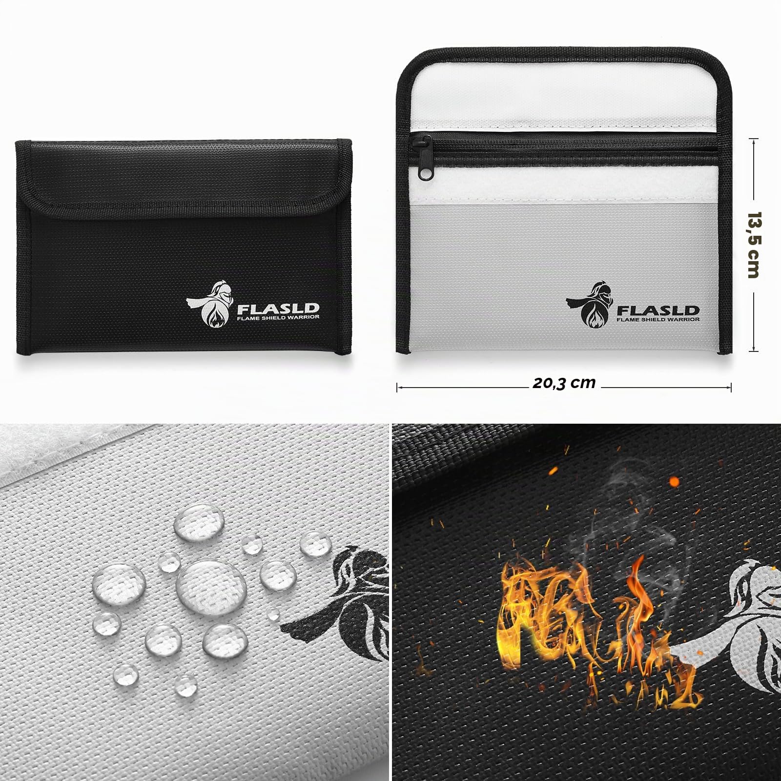FLASLD 2 Pezzi Borsa Portavalori Ignifuga, Portafoglio Ignifugo da 20 x 12.7 cm, Antincendio Impermeabile, per Documenti, Denaro, Passaporto, File Bancari e Contanti