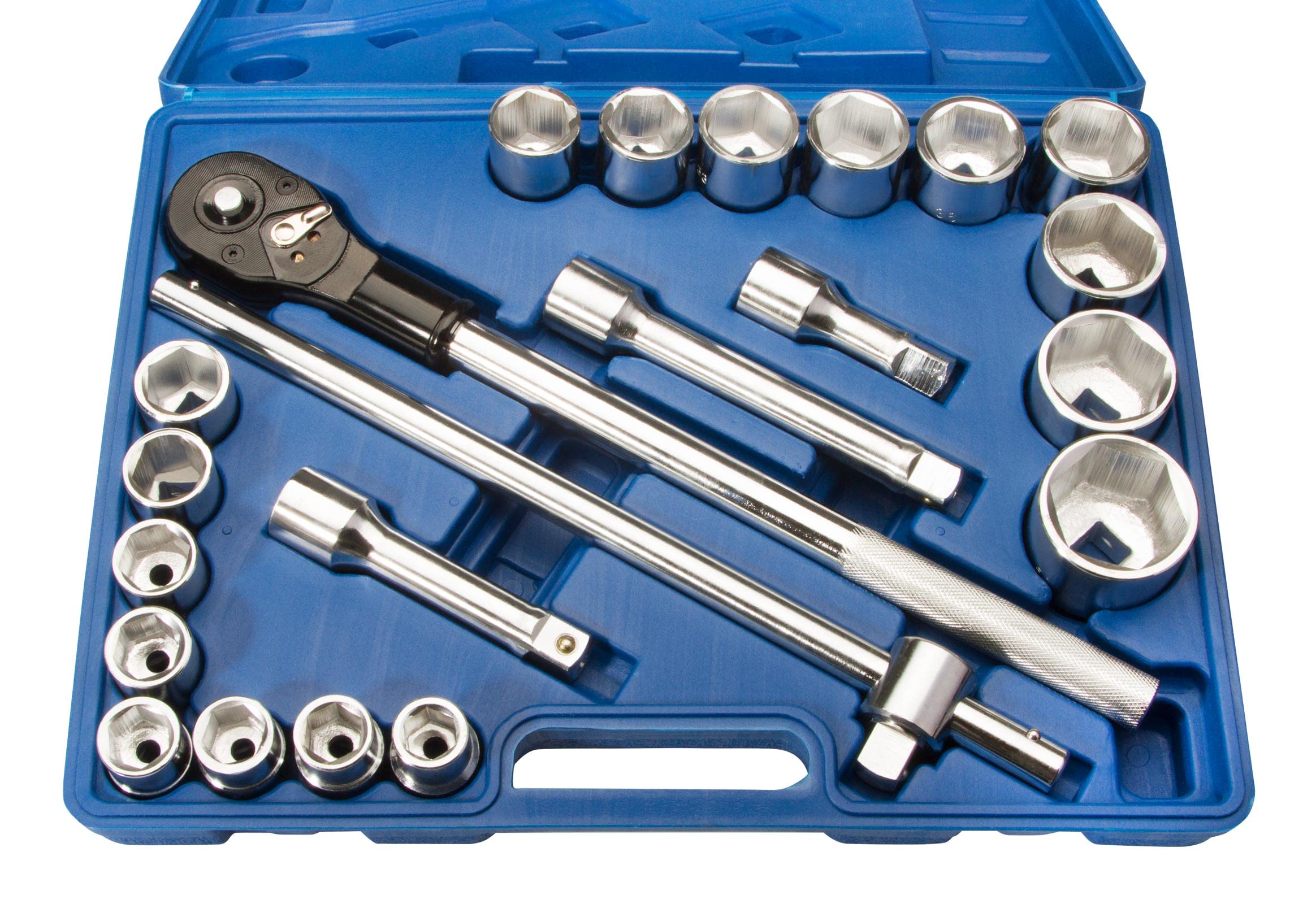 otgerlensker products Coffret de douilles 6 pans métriques 3/4 avec clé cliquet et rallonges, 22 pièces, 19-50 mm