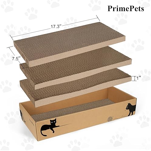 Miniatura 3 de PrimePets Cartón rascador para gatos de interior, 3 en 1, almohadilla para rascar gatos con caja, tablero rascador de gatos, corrugado reversible,