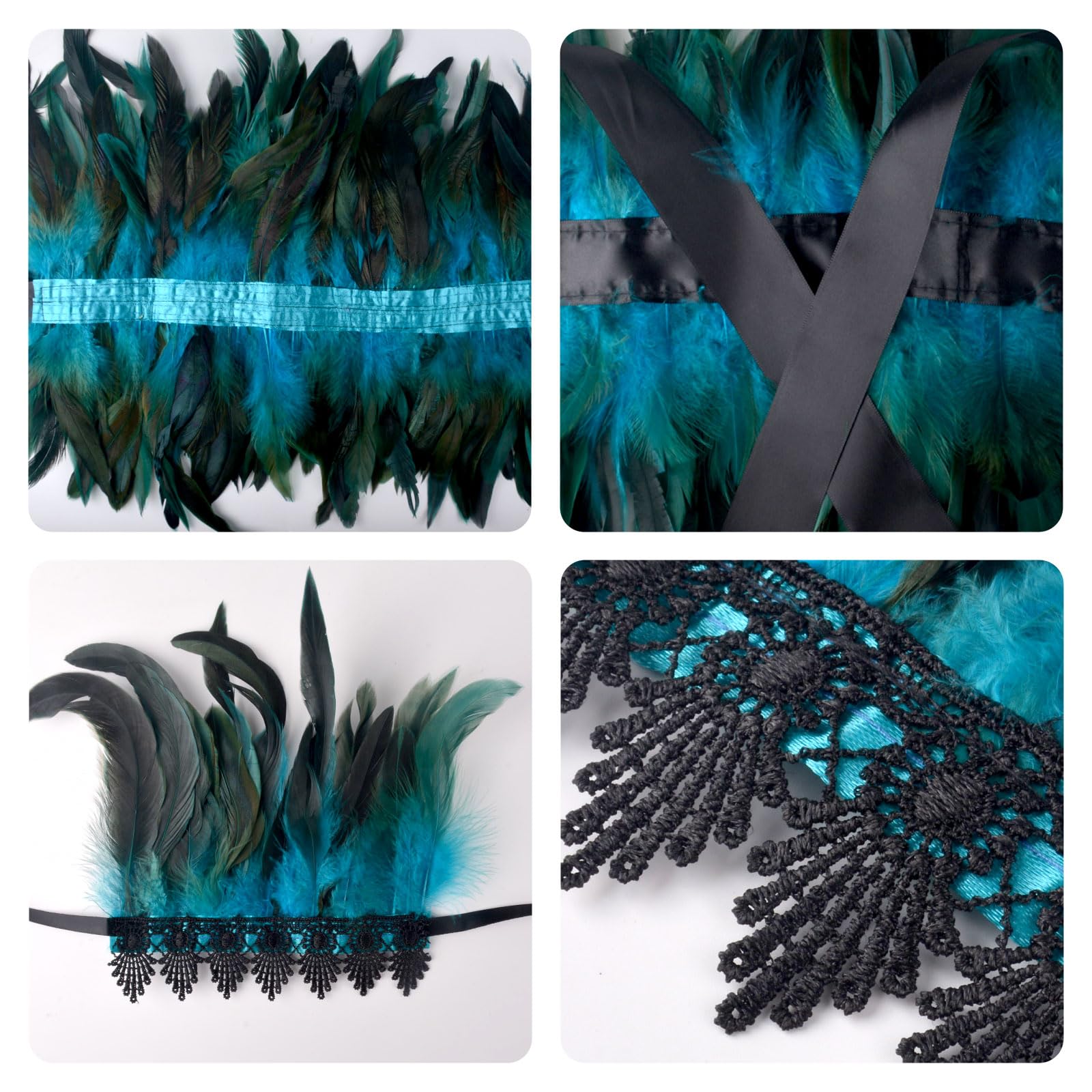 GWAWG Women Natural Feather Cape with Wrist Cuffs Wristband Maleficent Costume Gothic Lacing Shawl Shrug Collar Feather Cape for Halloween Cosplay Christmas Party (Blue) - Image 3