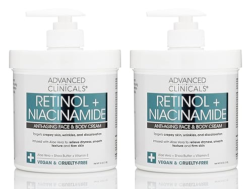 Advanced Clinicals Loción corporal y facial de retinol con niacinamida, hidratante facial para piel seca y tratamiento de cuidado de la piel crepey,