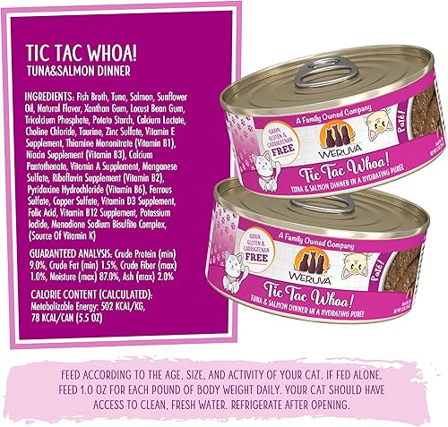 Miniatura 5 de Weruva Comida húmeda para gatos, Tic Tac Whoa con paté de atún y salmón, lata de 5.5 onzas, paquete de 8