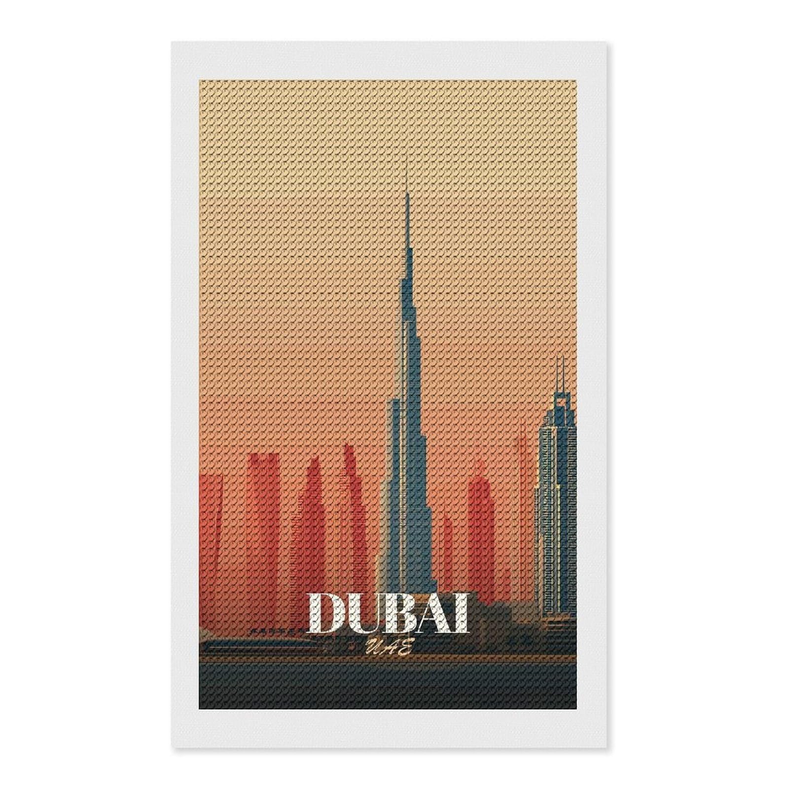 Junmoney Dubai UAE Skyline Art Print Diamond Painting Canvas Set 12"x20", Easy to Enjoy, Adhesive Canvas, Office Decor, Holiday Gift Idea, with Tool Kit