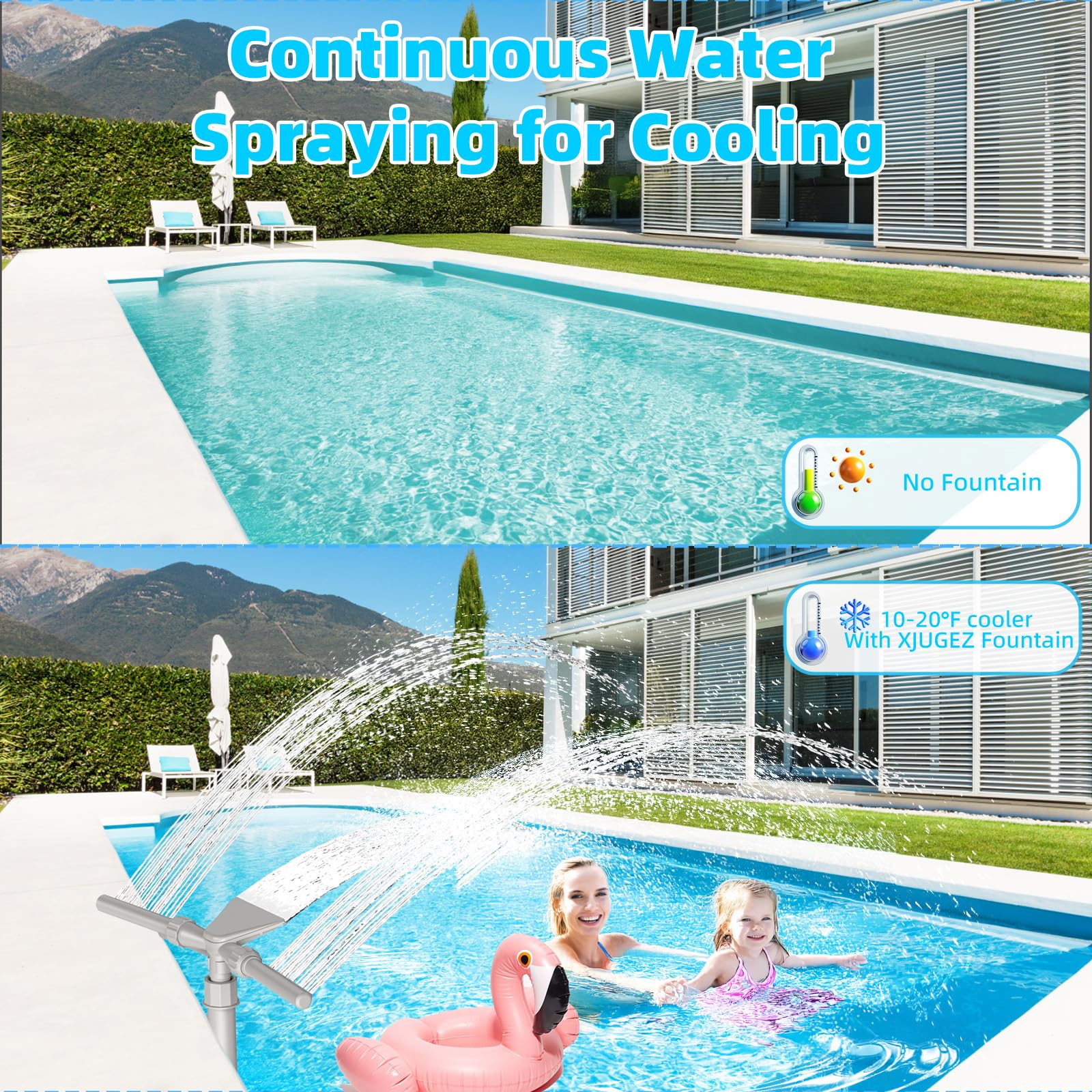 3 in 1 Pools Wasserfall Für Aufstellpools,360° Verstellbarer Dual-Mode-Wasserfall-Poolsprinklerbrunnen, Druck- und höhenverstellbares Poolzubehör für Bodenpools
