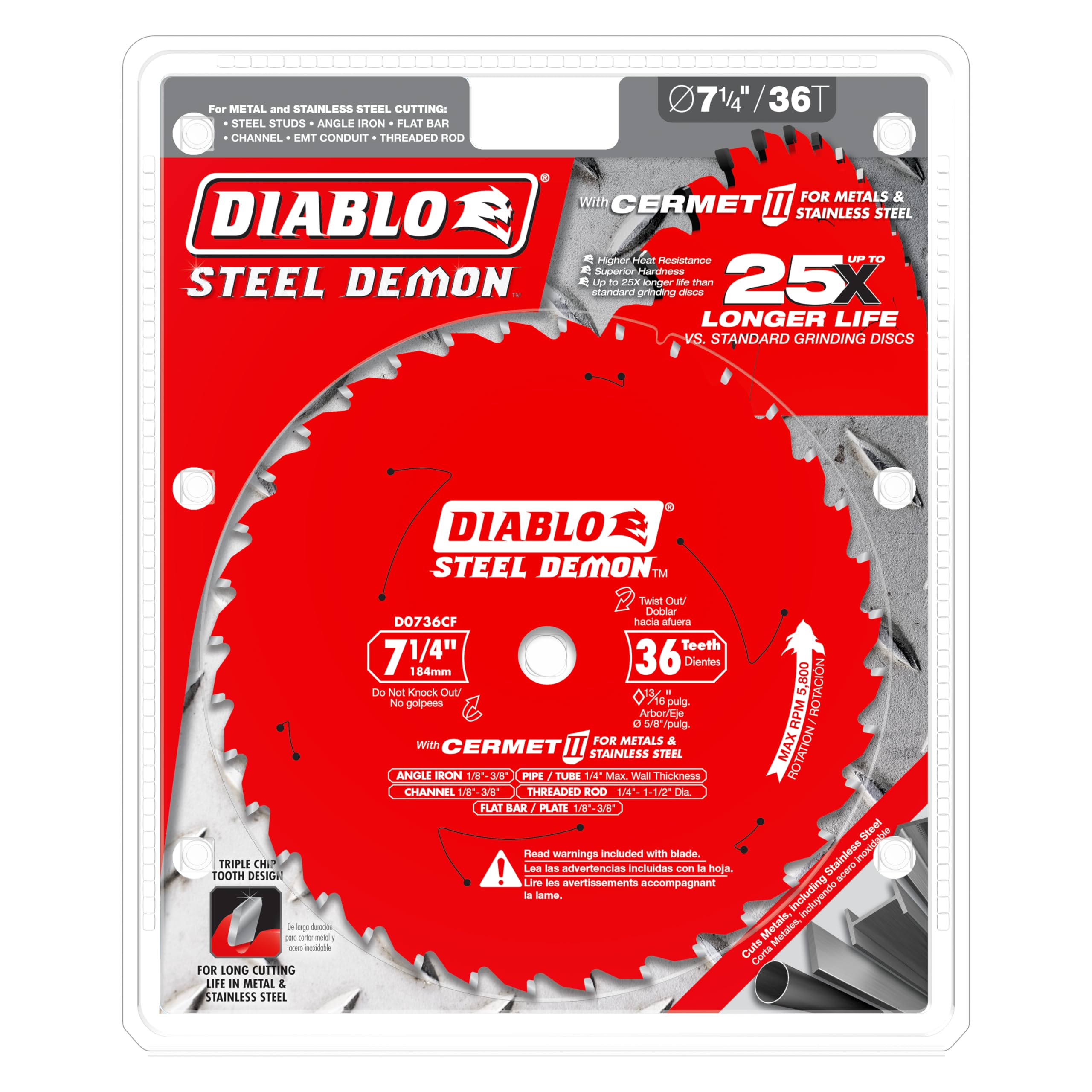 Diablo Steel Demon Cermet II Saw Blade for Thick Metal - 7-1/4