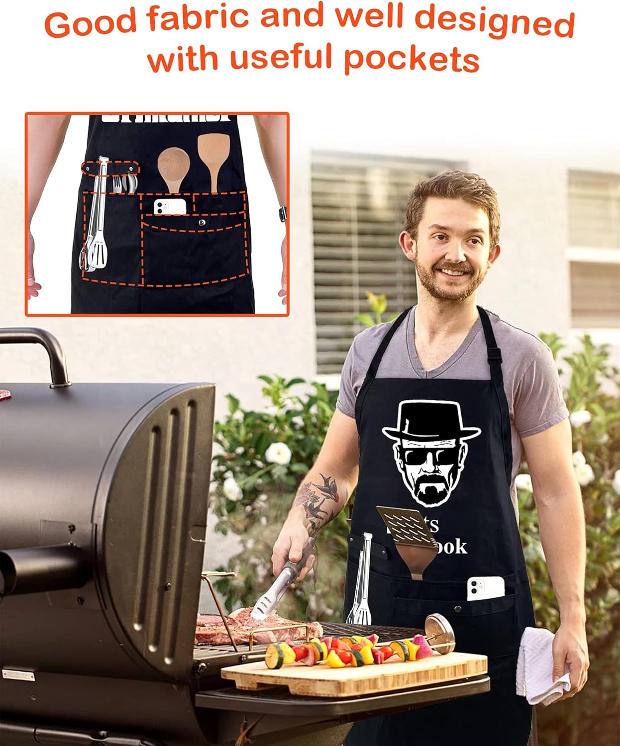 Funny Cooking Chef Apron with Pockets BBQ Kitchen Work Aprons Birthday Dad Creative Gifts - Image 2