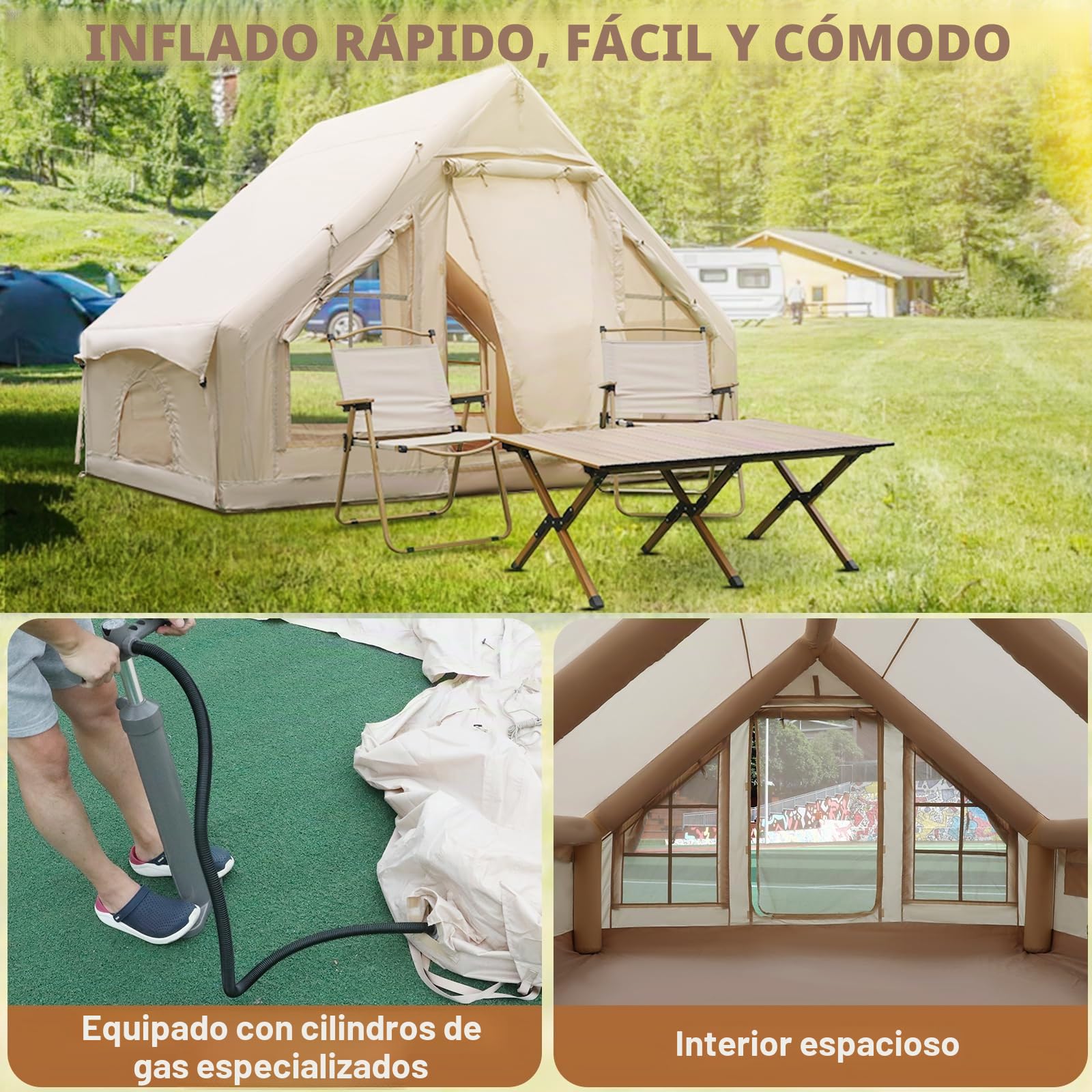 Tienda inflable de instalación rápida para acampar al aire libre con bomba, tienda inflable familiar con ventana y puerta, tienda desplegable con bolsa de almacenamiento, tienda de campaña de aire