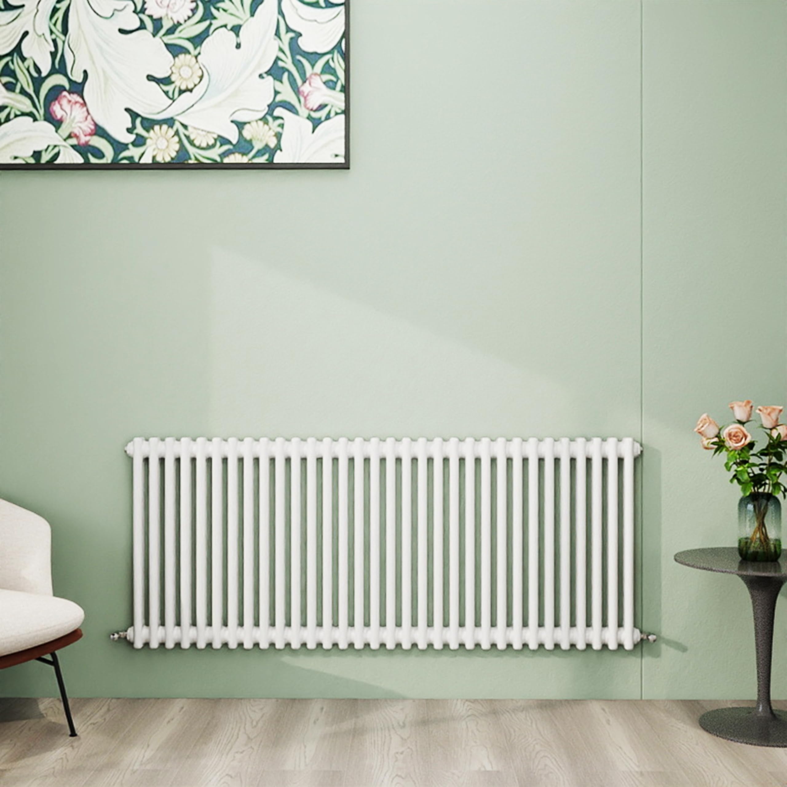 Simple Bathroom Column Radiators White 600×1460mm Horizontal Double Traditional Cast Iron Style Interior Designer Radiator